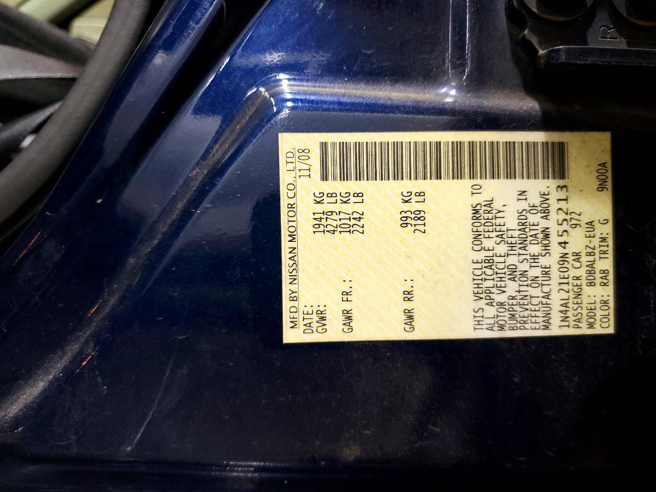 2009 Nissan Altima 2.5 Blue vin: 1N4AL21E09N455213