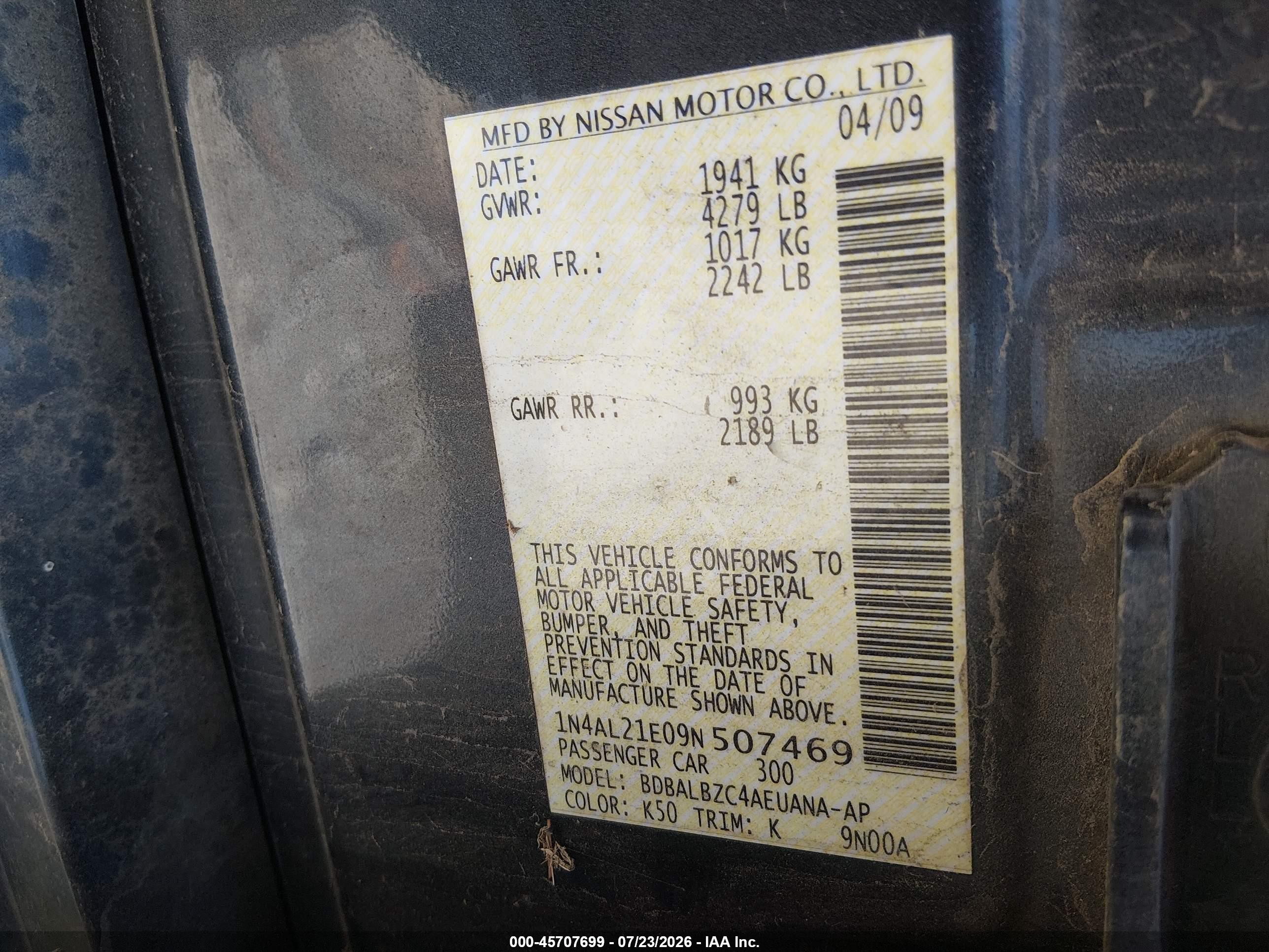 2009 Nissan Altima 2.5 S Gray vin: 1N4AL21E09N507469