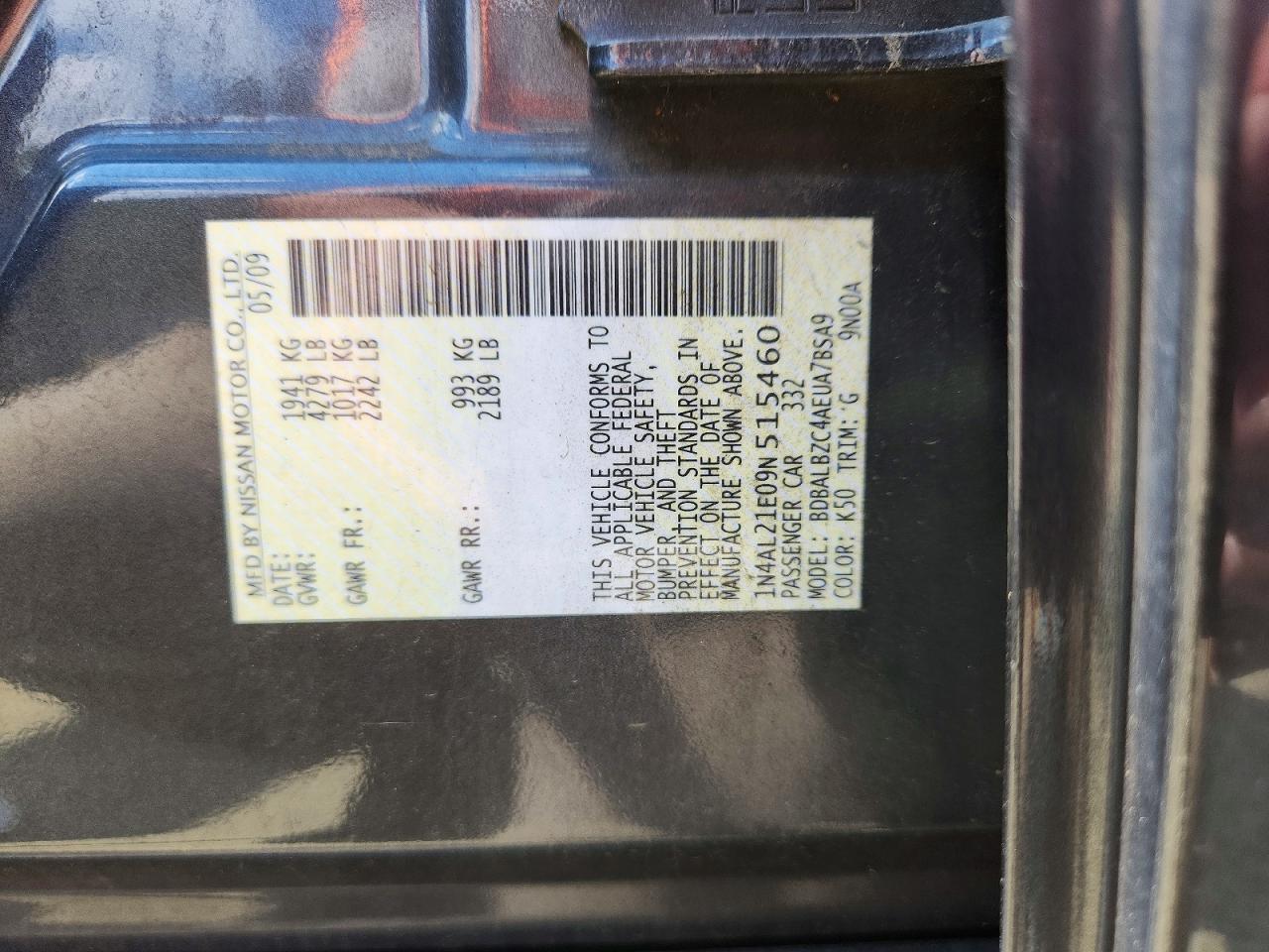 2009 Nissan Altima 2.5 Gray vin: 1N4AL21E09N515460