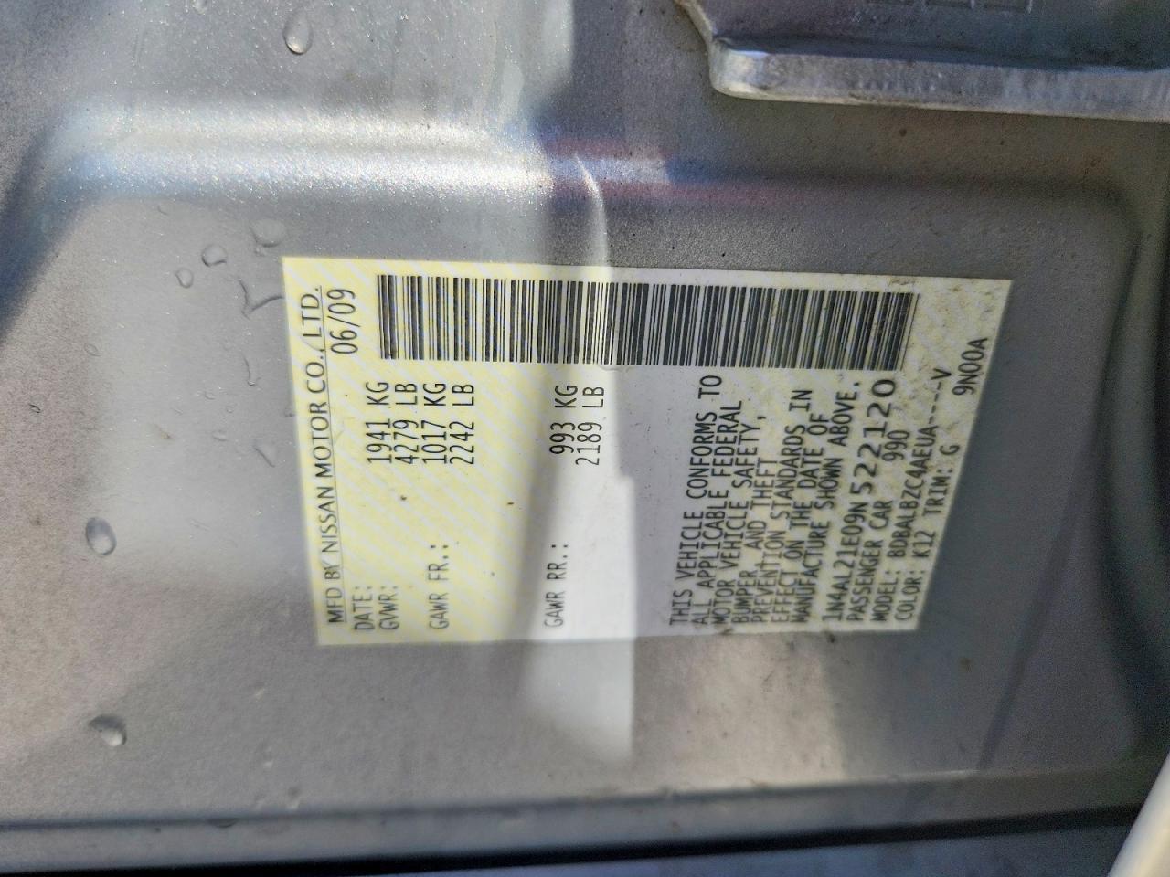 2009 Nissan Altima 2.5/2.5s Silver vin: 1N4AL21E09N522120