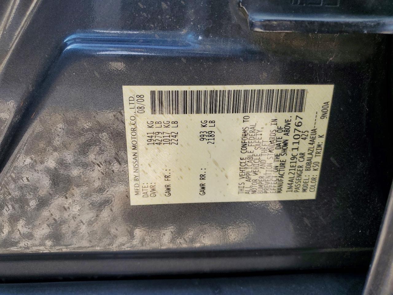 2009 Nissan Altima 2.5 Gray vin: 1N4AL21E19C110767