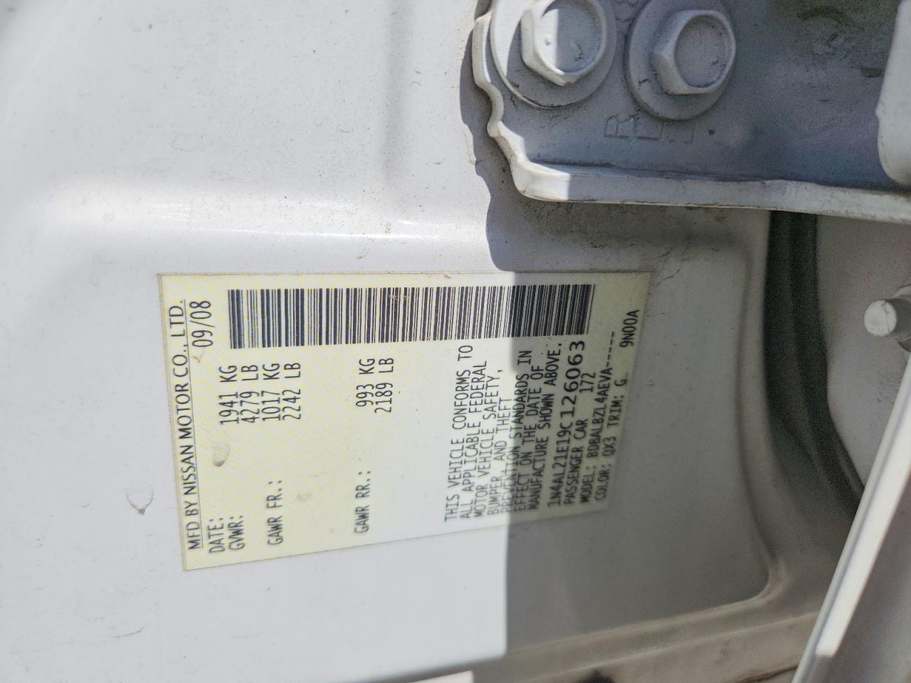 2009 Nissan Altima 2.5 Белый vin: 1N4AL21E19C126063