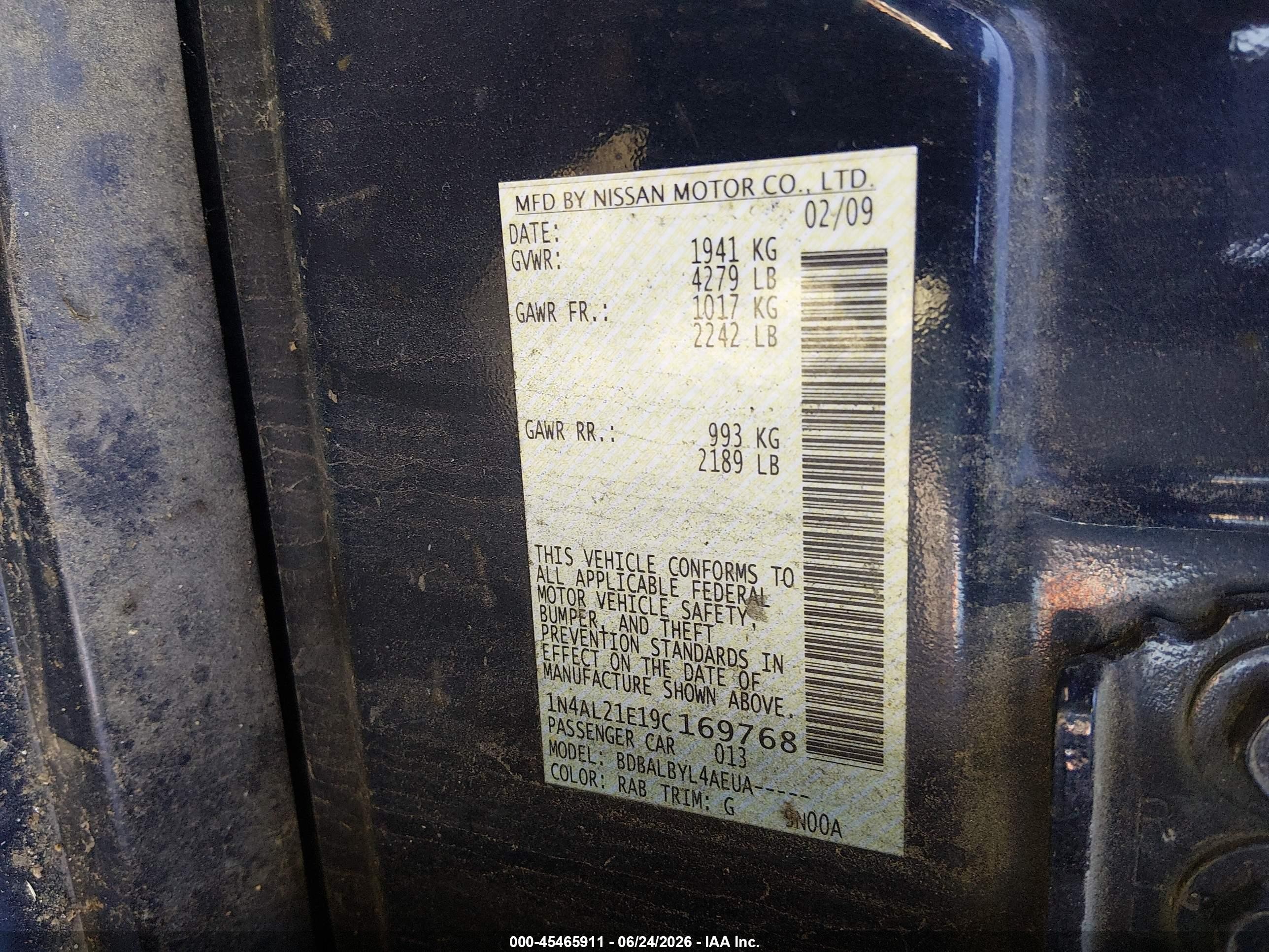 2009 Nissan Altima 2.5 S Blue vin: 1N4AL21E19C169768