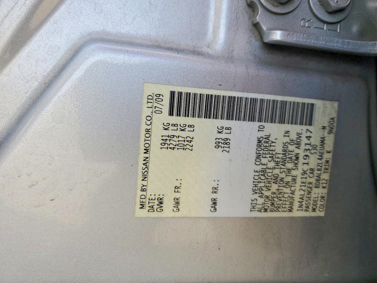 2009 Nissan Altima 2.5 Silver vin: 1N4AL21E19C193147