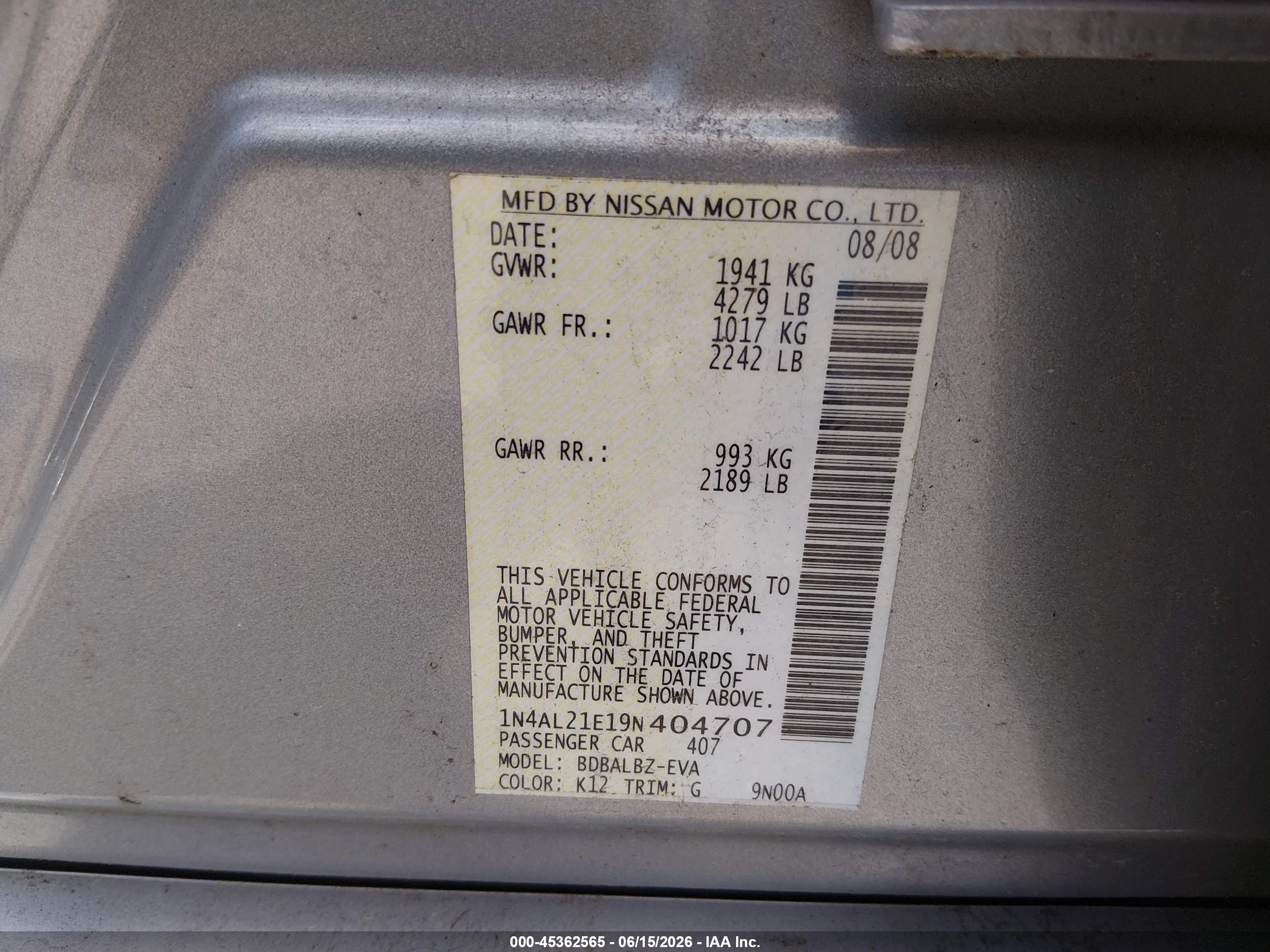 2009 Nissan Altima 2.5 S Silver vin: 1N4AL21E19N404707