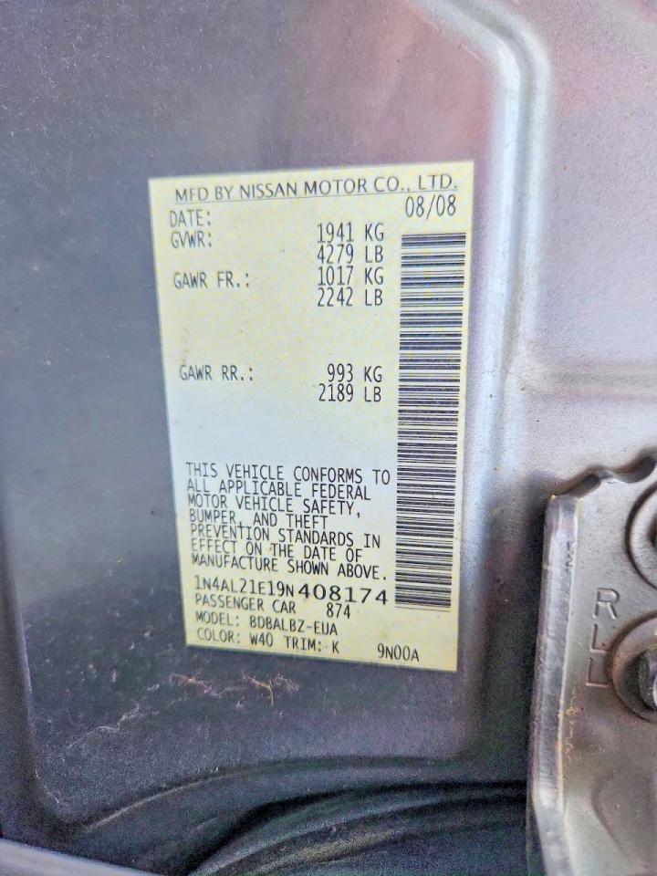 2009 Nissan Altima 2.5 Серебряный vin: 1N4AL21E19N408174