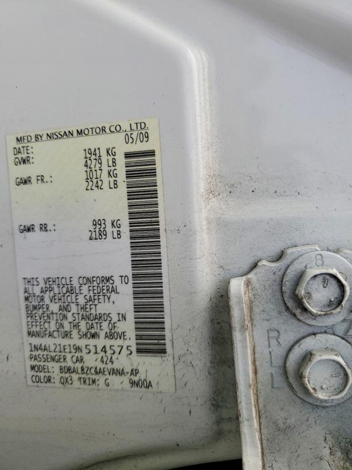 2009 Nissan Altima 2.5 Белый vin: 1N4AL21E19N514575