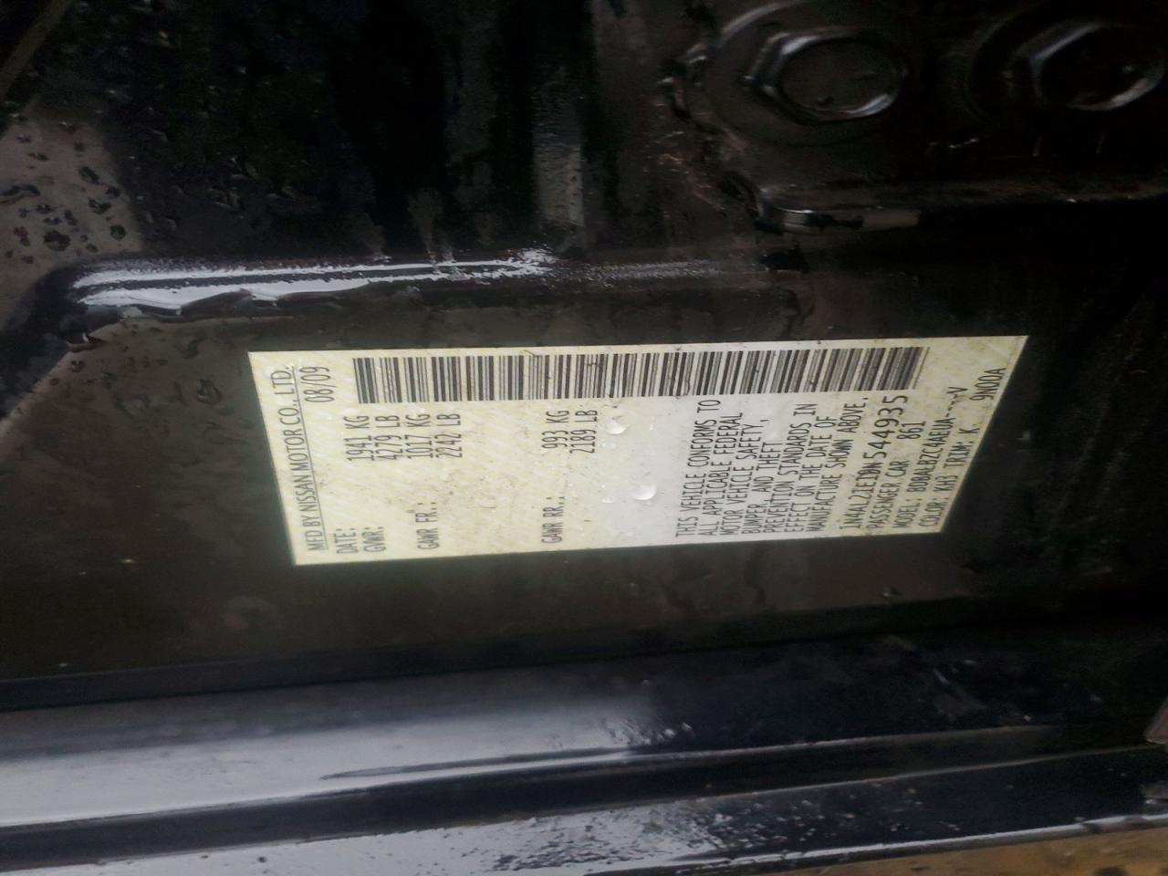 2009 Nissan Altima 2.5 Black vin: 1N4AL21E19N544935