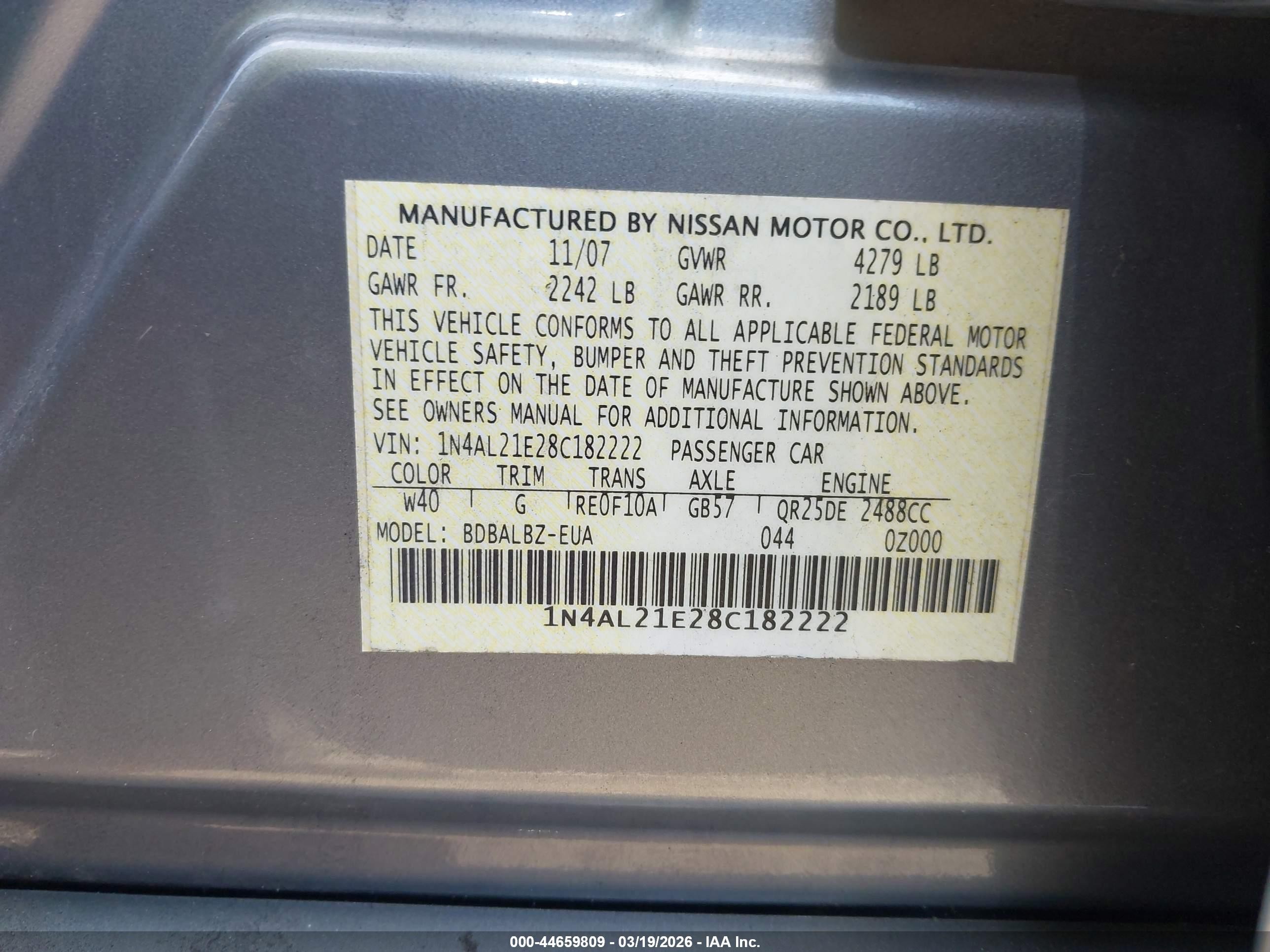 2008 Nissan Altima 2.5 S Silver vin: 1N4AL21E28C182222