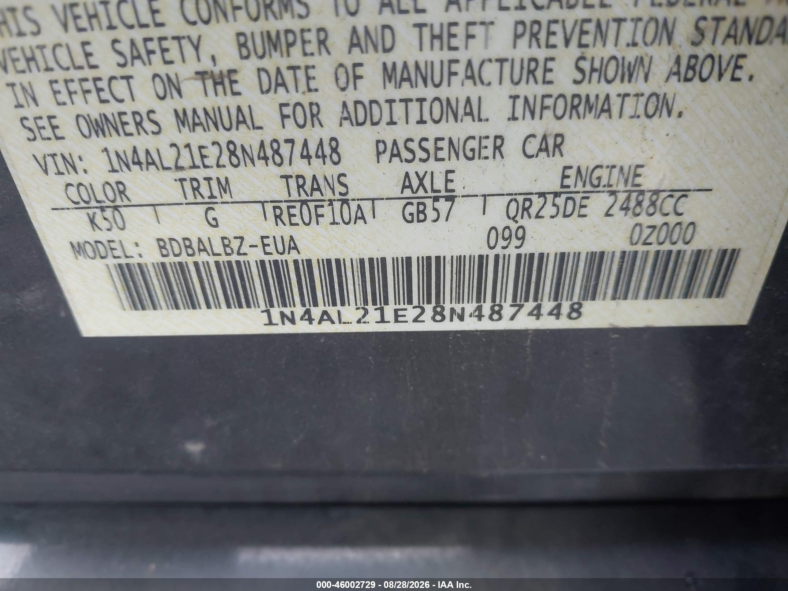 2008 Nissan Altima 2.5 S Gray vin: 1N4AL21E28N487448