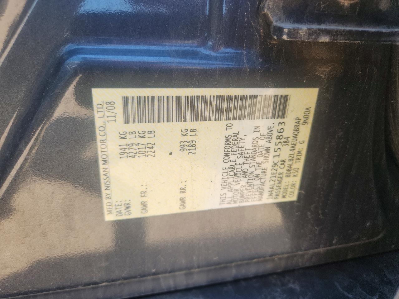 2009 Nissan Altima 2.5 Charcoal vin: 1N4AL21E29C155863