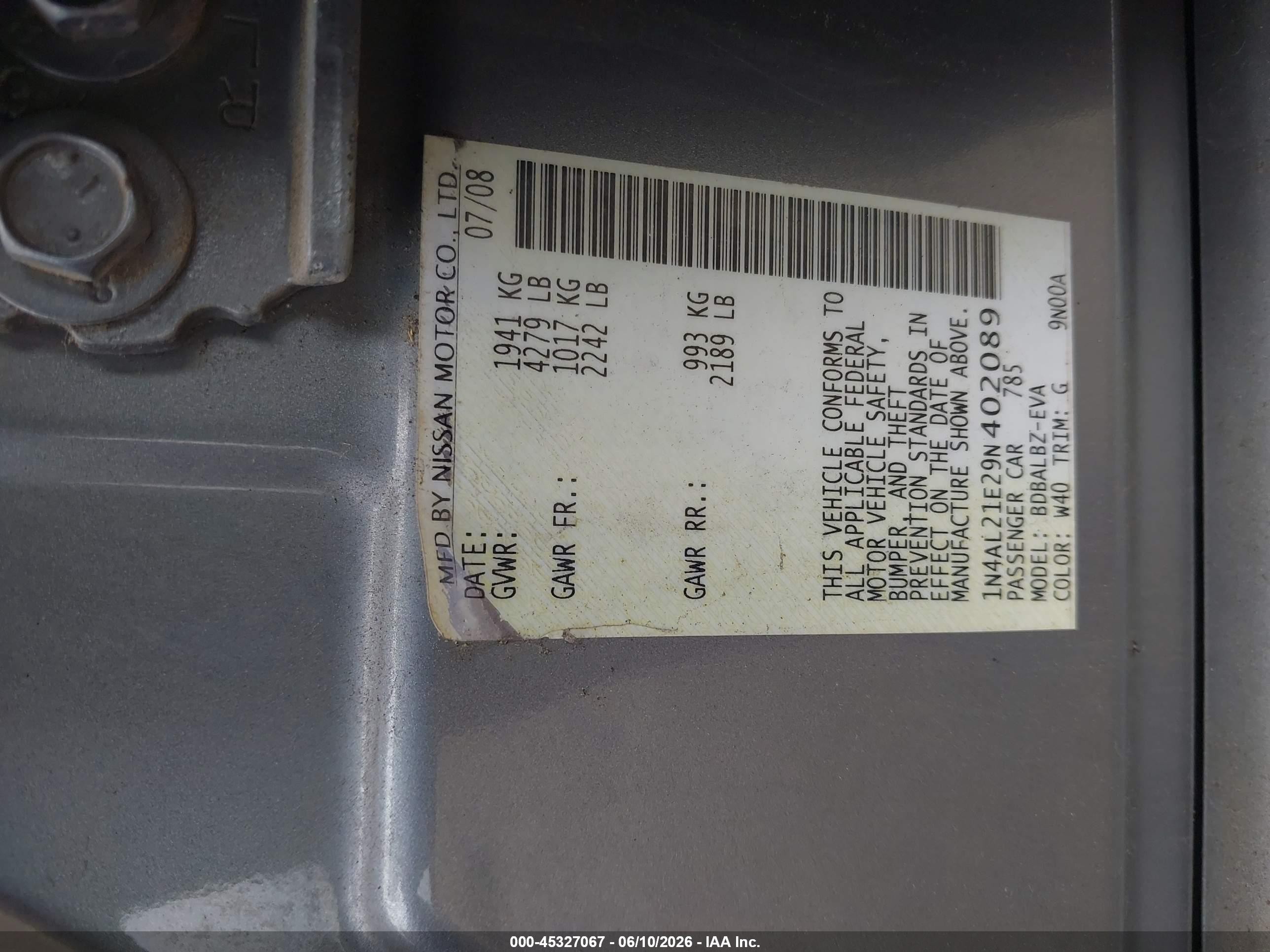 2009 Nissan Altima 2.5 S Gray vin: 1N4AL21E29N402089
