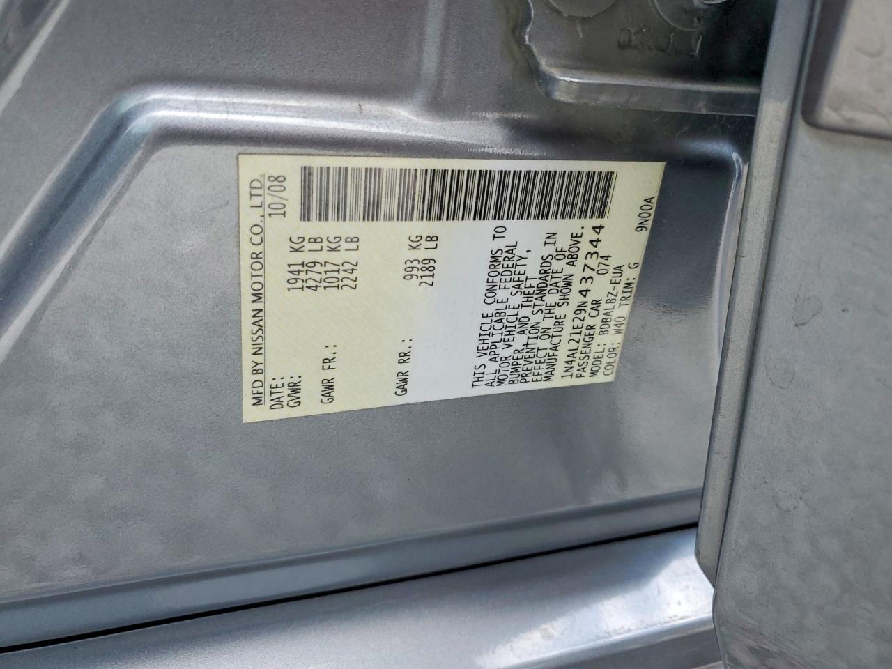 2009 Nissan Altima 2.5 Gray vin: 1N4AL21E29N437344