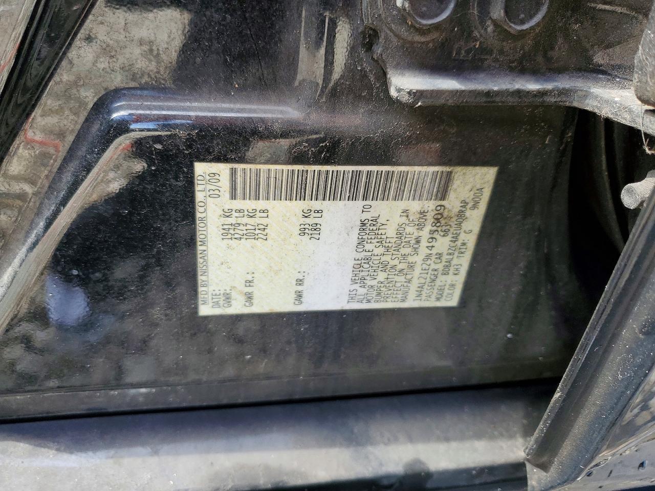 2009 Nissan Altima 2.5 Черный vin: 1N4AL21E29N495809