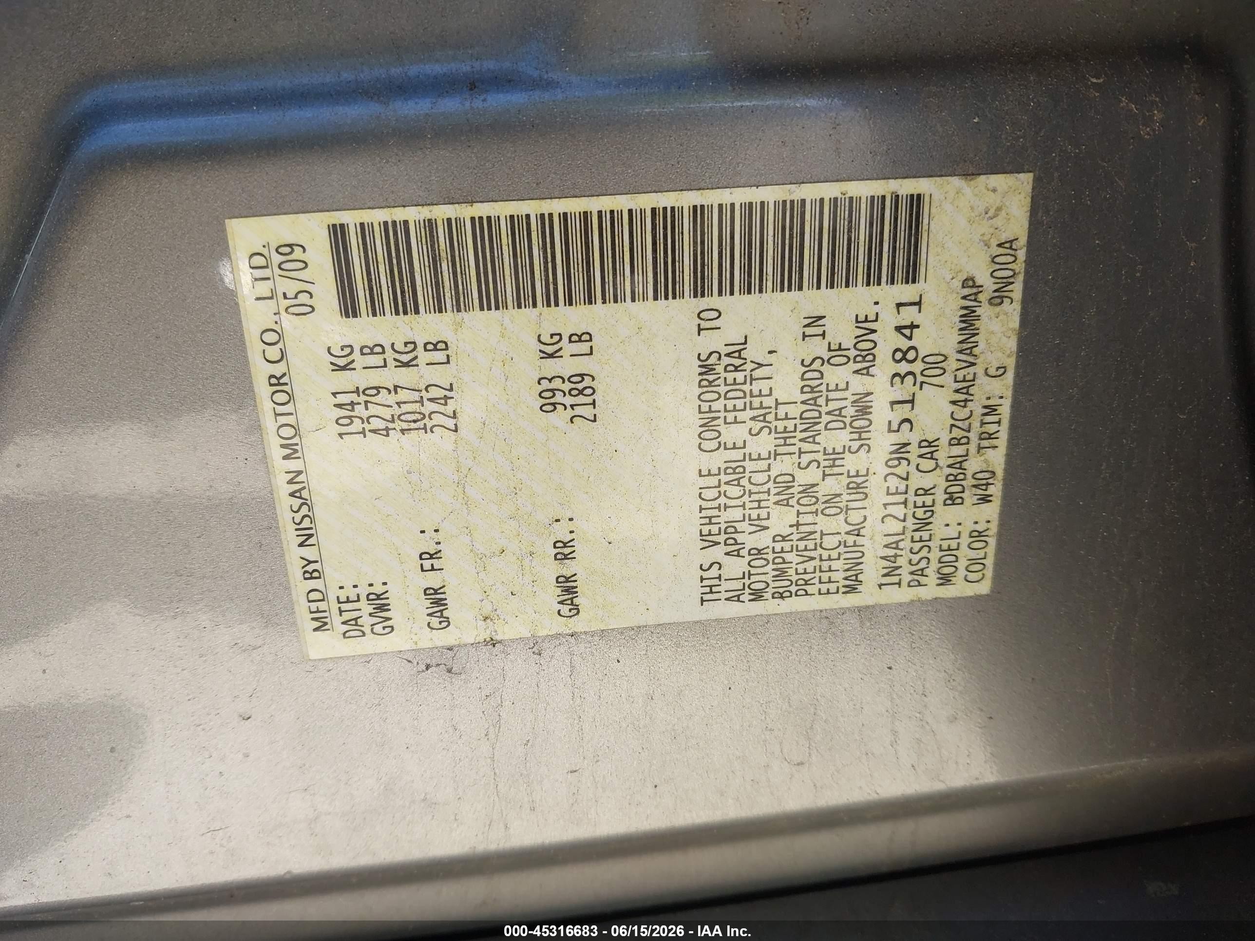 2009 Nissan Altima 2.5 S Gray vin: 1N4AL21E29N513841