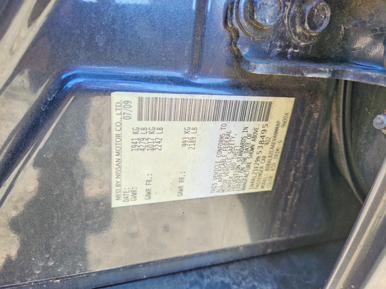 2009 Nissan Altima 2.5 Серый vin: 1N4AL21E29N538495