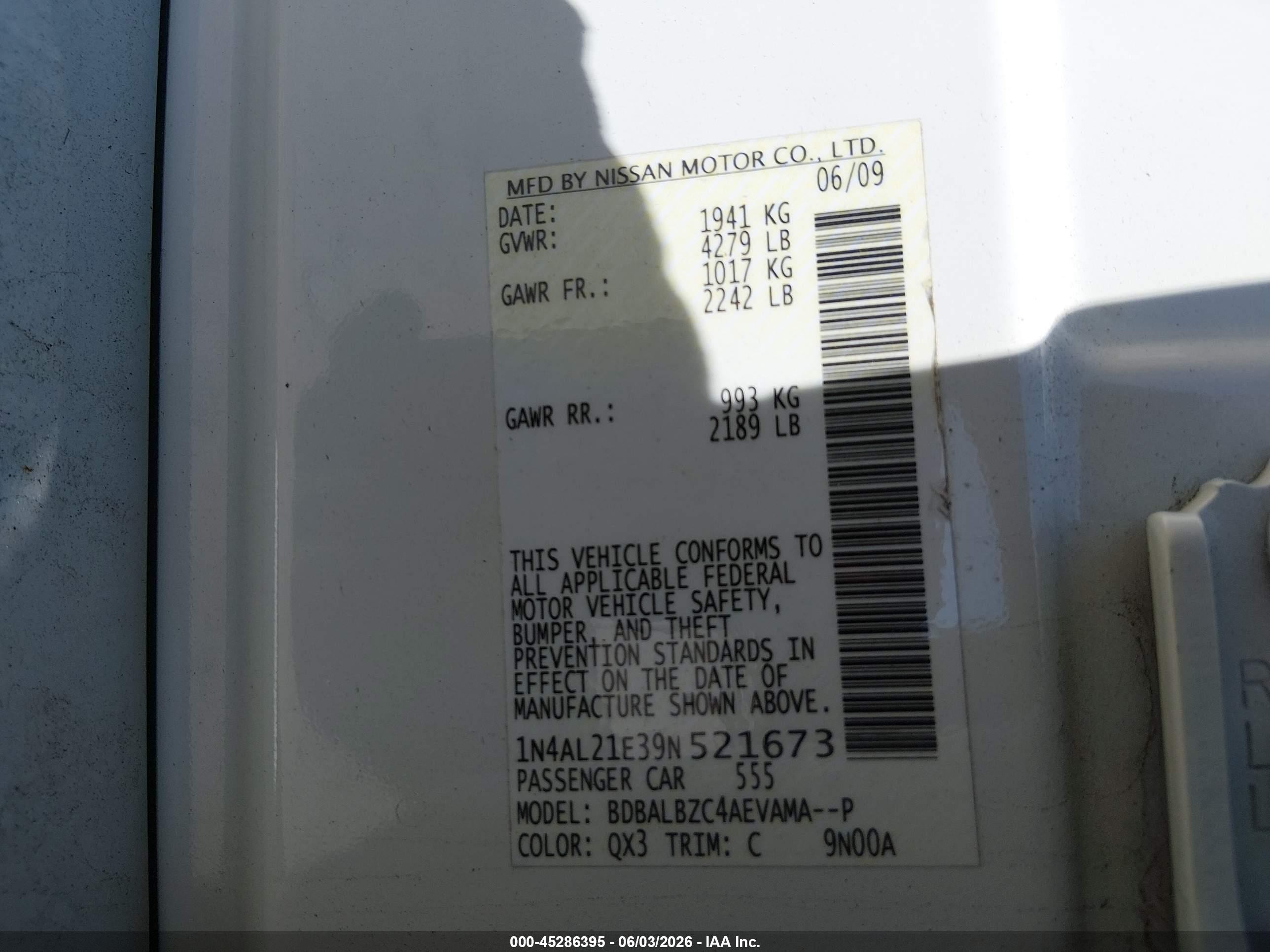 2009 Nissan Altima 2.5 S Белый vin: 1N4AL21E39N521673