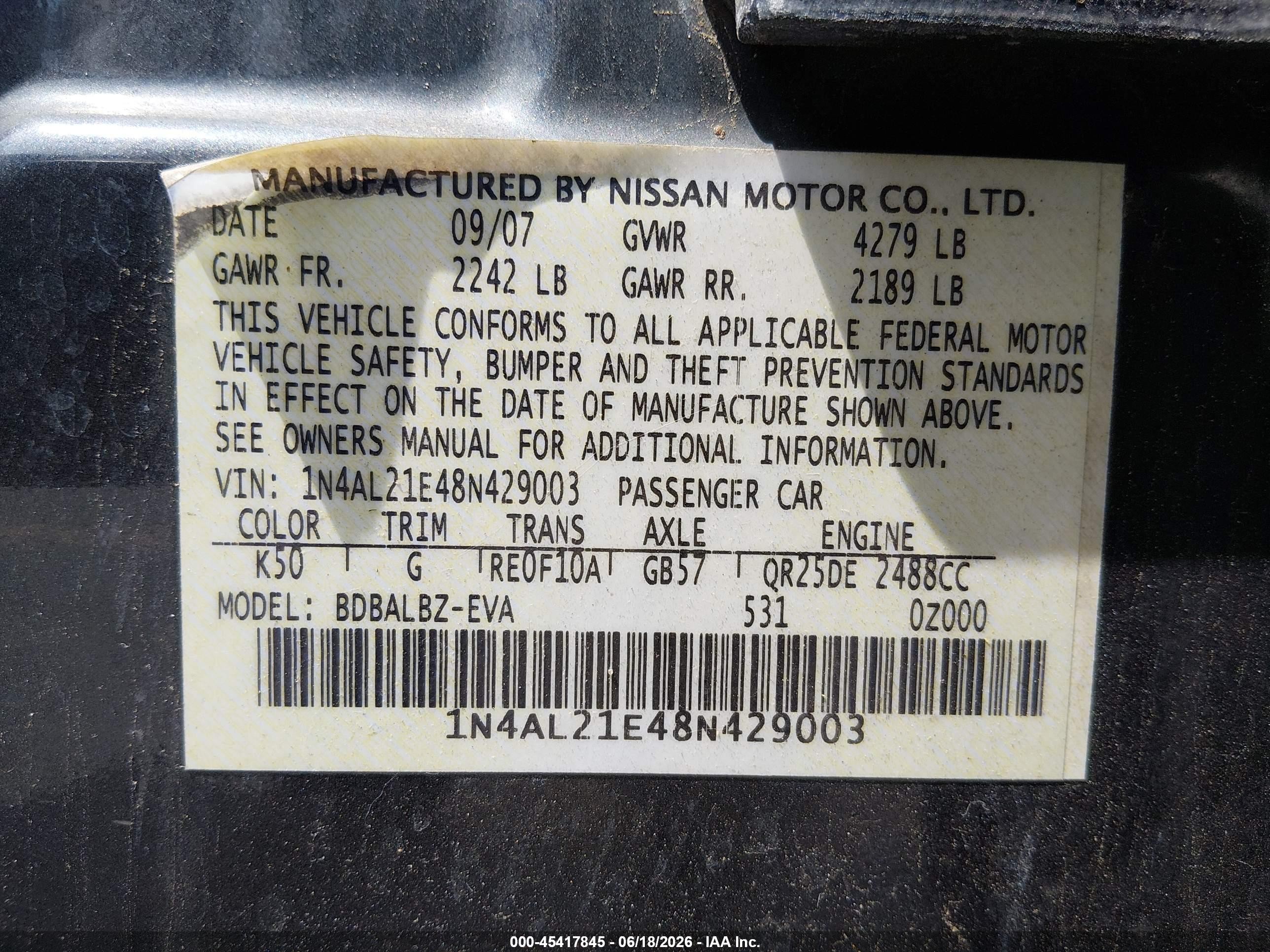 2008 Nissan Altima 2.5 S Gray vin: 1N4AL21E48N429003
