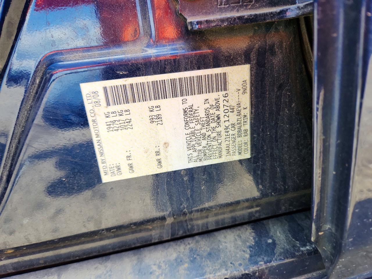 2009 Nissan Altima Blue vin: 1N4AL21E49C120726