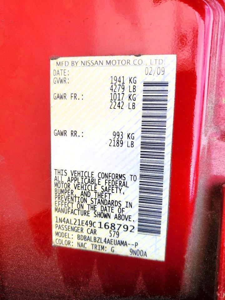 2009 Nissan Altima 2.5 Red vin: 1N4AL21E49C168792