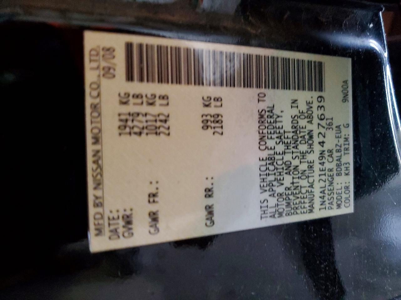 2009 Nissan Altima 2.5 Black vin: 1N4AL21E49N427639