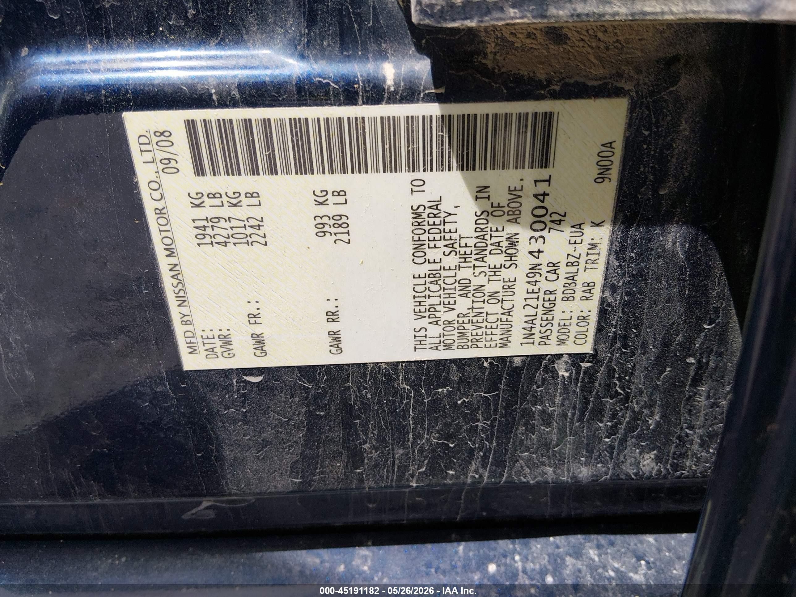 2009 Nissan Altima 2.5 S Синий vin: 1N4AL21E49N430041