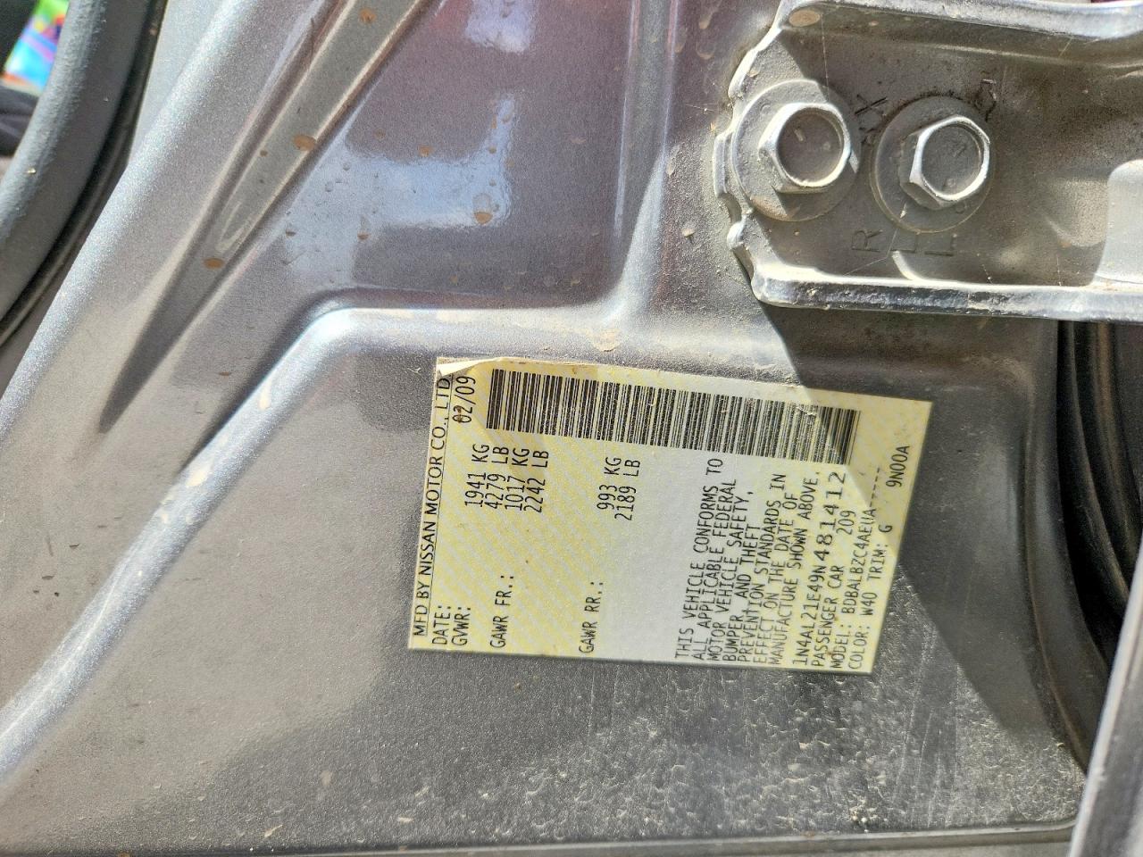 2009 Nissan Altima 2.5 Серебряный vin: 1N4AL21E49N481412