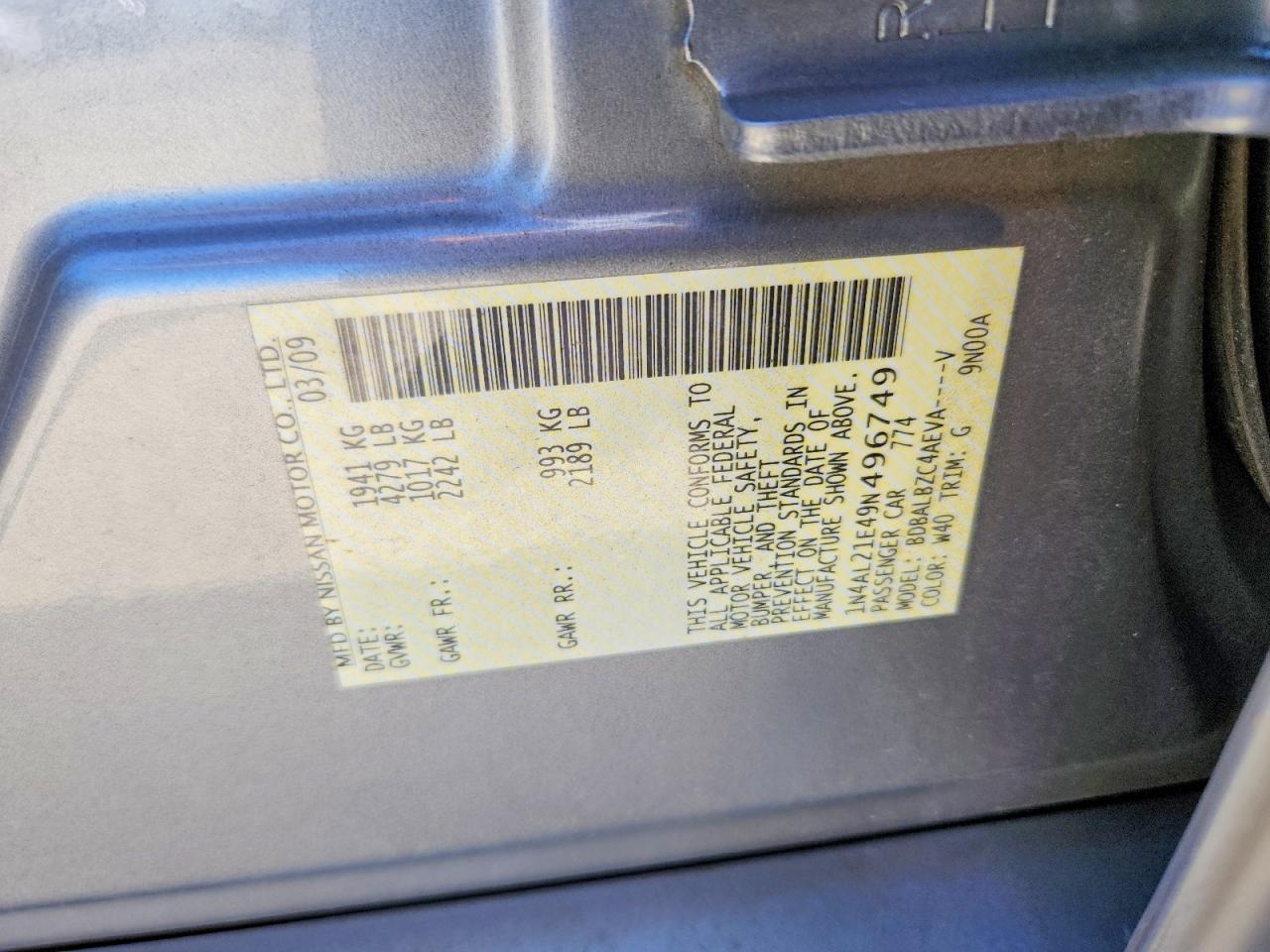 2009 Nissan Altima 2.5 Silver vin: 1N4AL21E49N496749