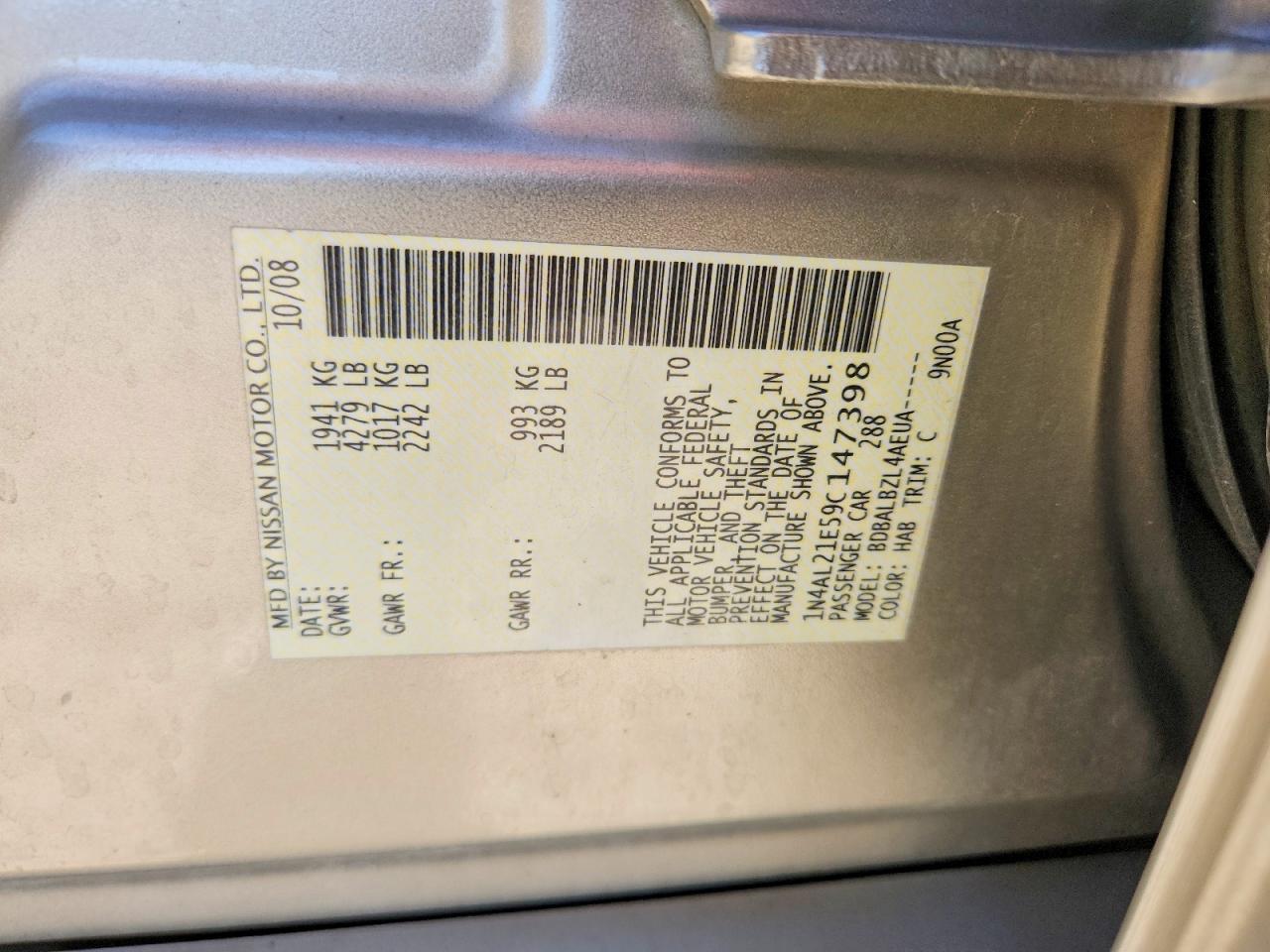 2009 Nissan Altima 2.5 Tan vin: 1N4AL21E59C147398