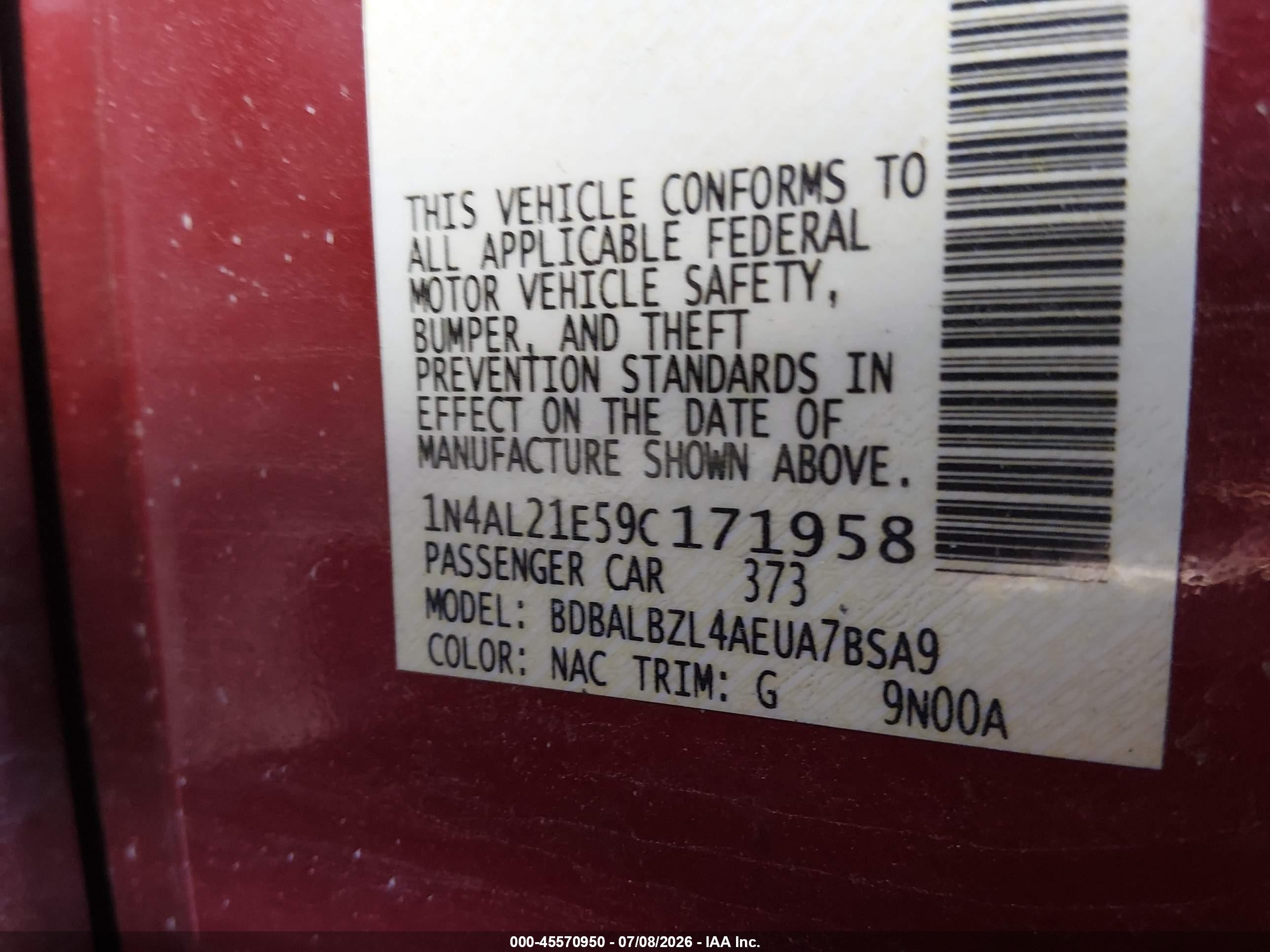 2009 Nissan Altima 2.5 S Red vin: 1N4AL21E59C171958