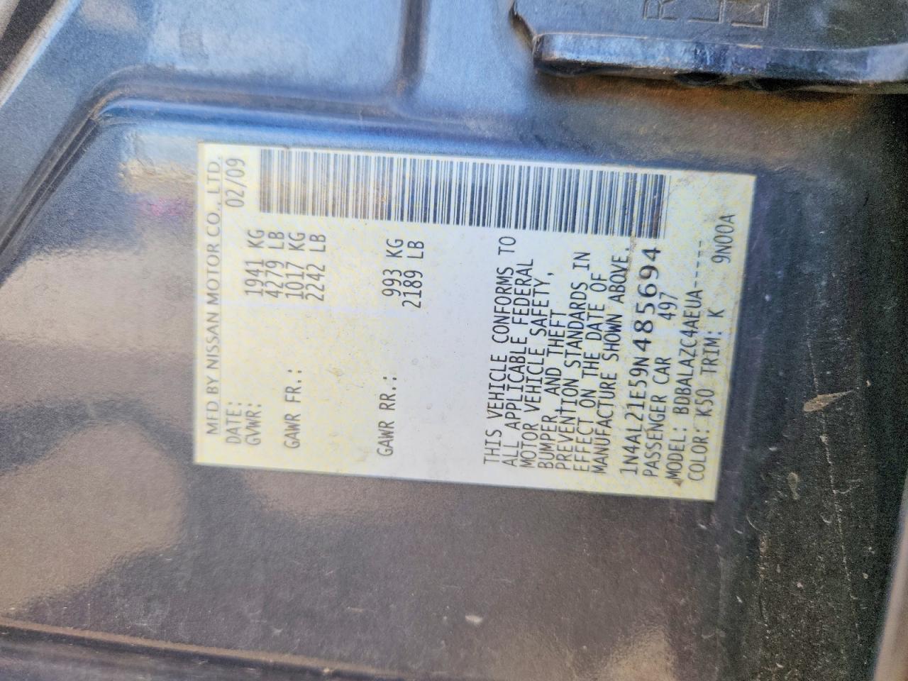 2009 Nissan Altima 2.5 Серый vin: 1N4AL21E59N485694