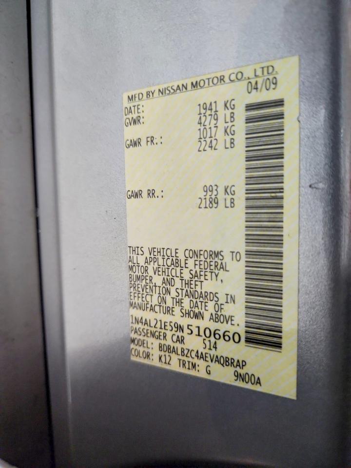 2009 Nissan Altima 2.5/2.5s Silver vin: 1N4AL21E59N510660
