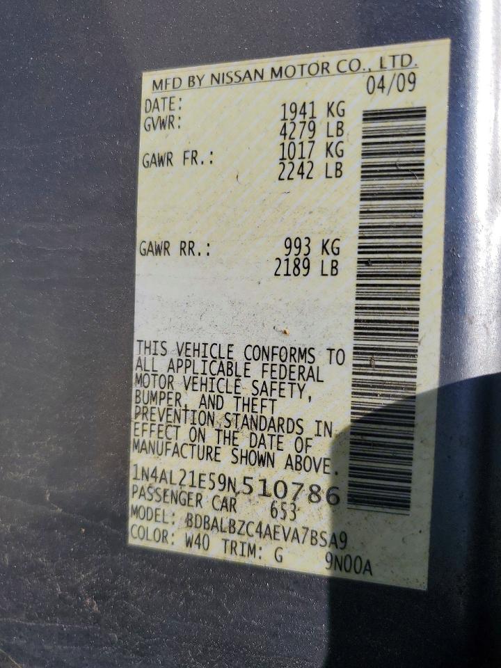 2009 Nissan Altima 2.5 Gray vin: 1N4AL21E59N510786