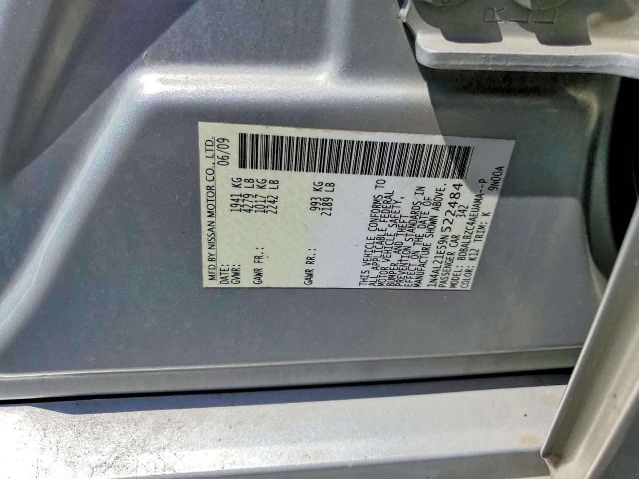 2009 Nissan Altima 2.5 Silver vin: 1N4AL21E59N522484