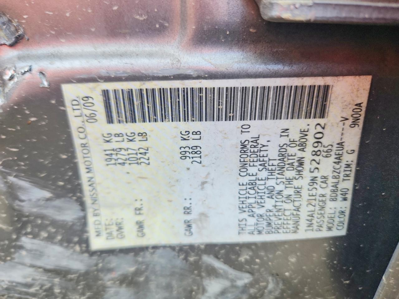 2009 Nissan Altima 2.5 Gray vin: 1N4AL21E59N528902