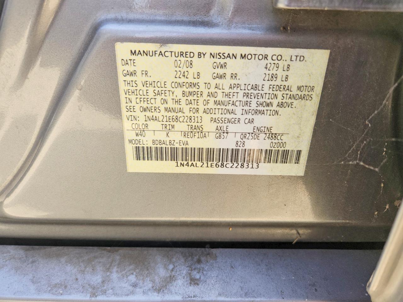 2008 Nissan Altima 2.5 Silver vin: 1N4AL21E68C228313