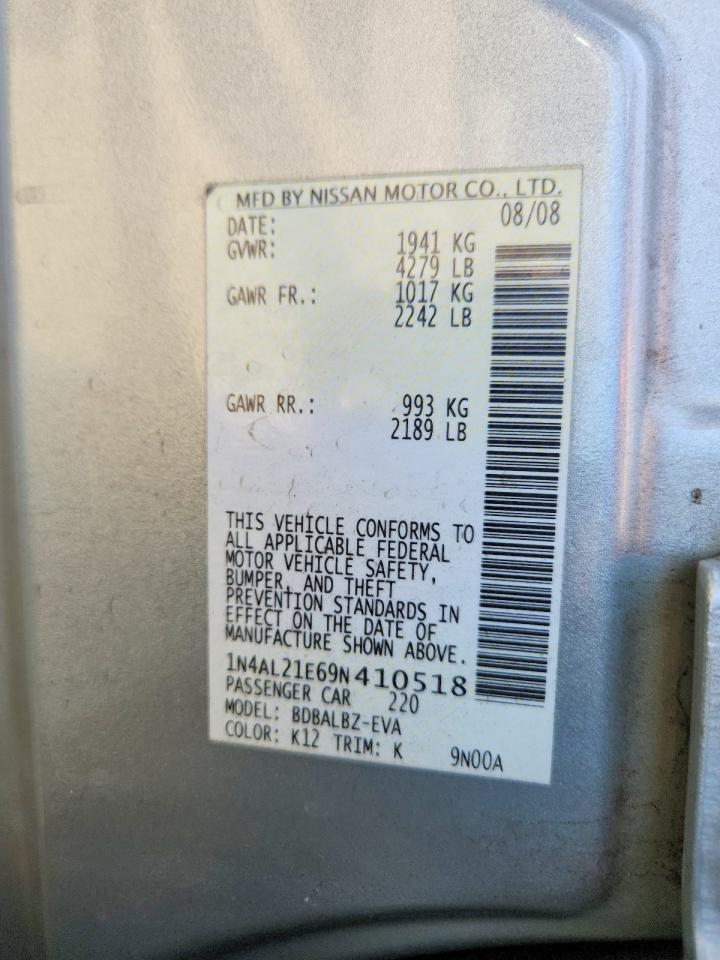 2009 Nissan Altima 2.5 Серебряный vin: 1N4AL21E69N410518