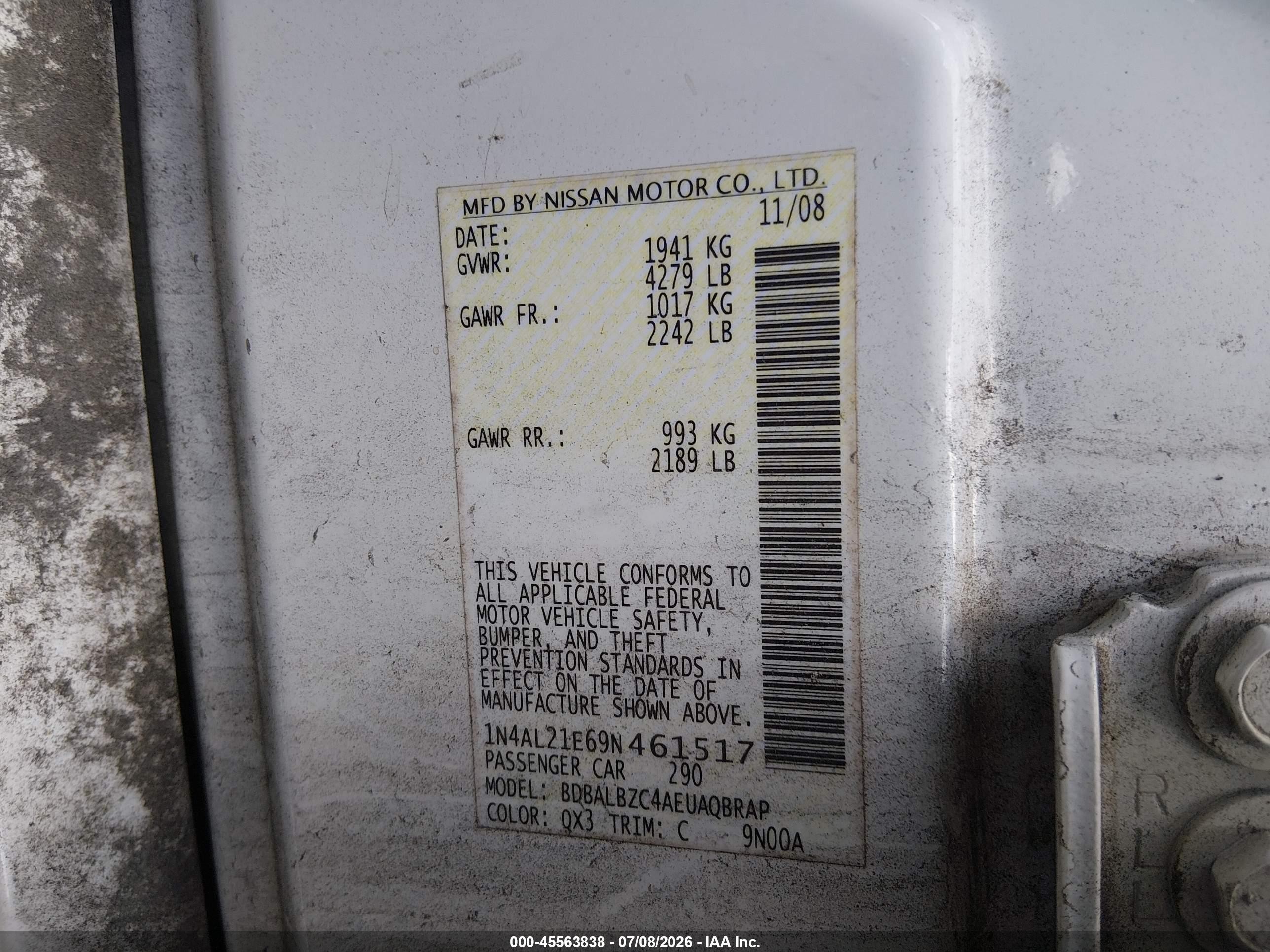 2009 Nissan Altima 2.5 S White vin: 1N4AL21E69N461517