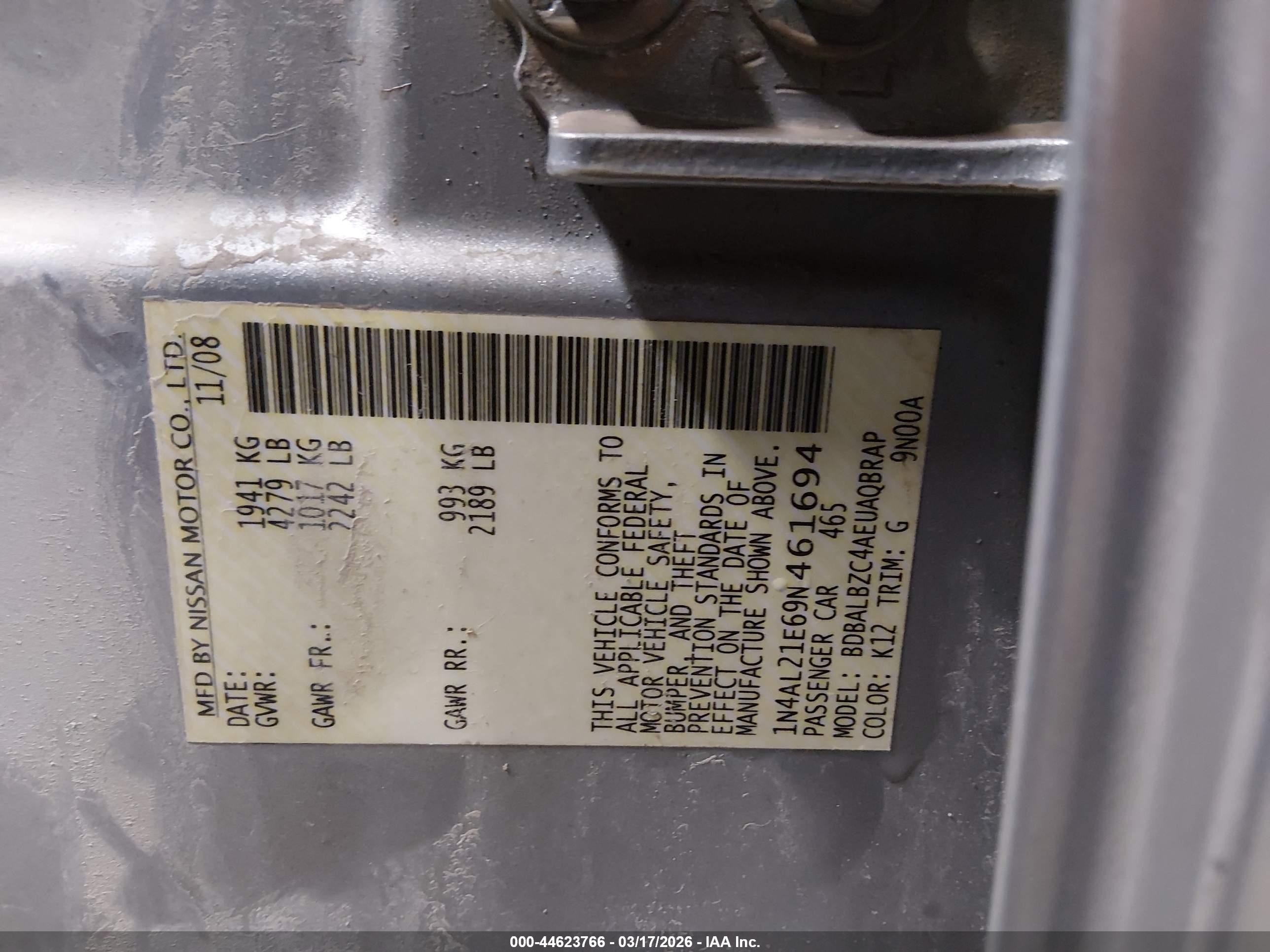 2009 Nissan Altima 2.5 S Gray vin: 1N4AL21E69N461694
