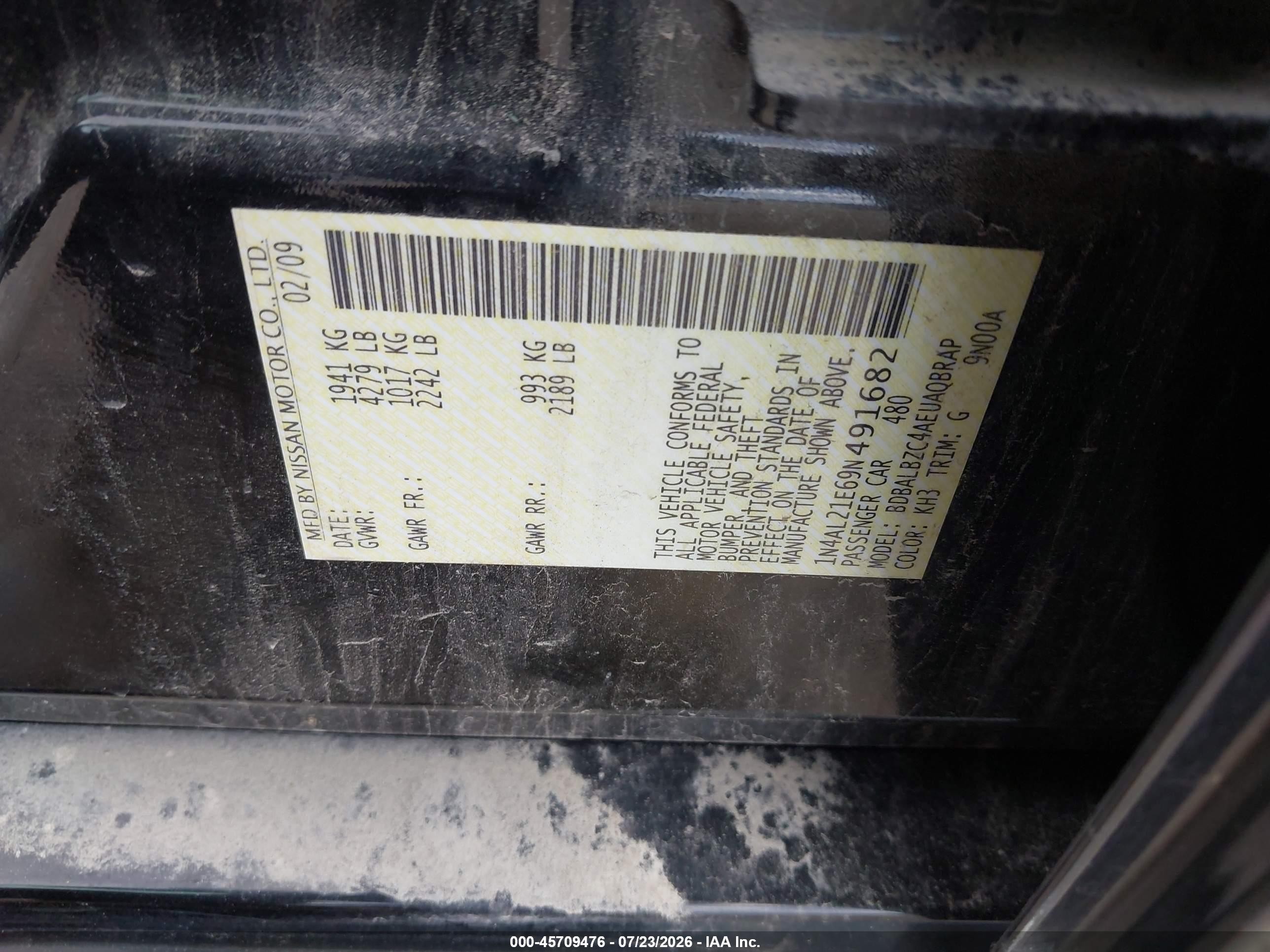 2009 Nissan Altima 2.5 S Черный vin: 1N4AL21E69N491682