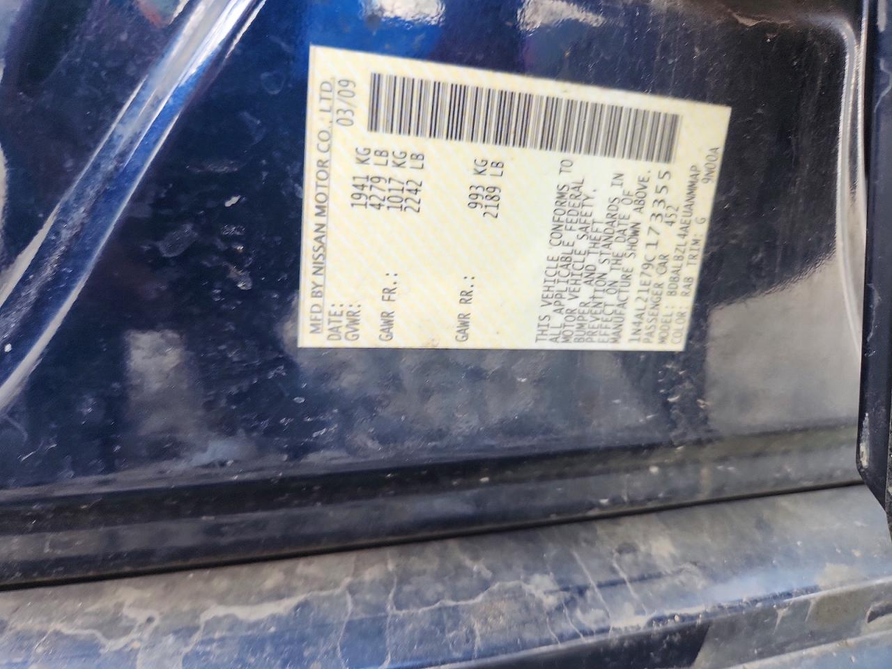 2009 Nissan Altima 2.5 Синий vin: 1N4AL21E79C173355