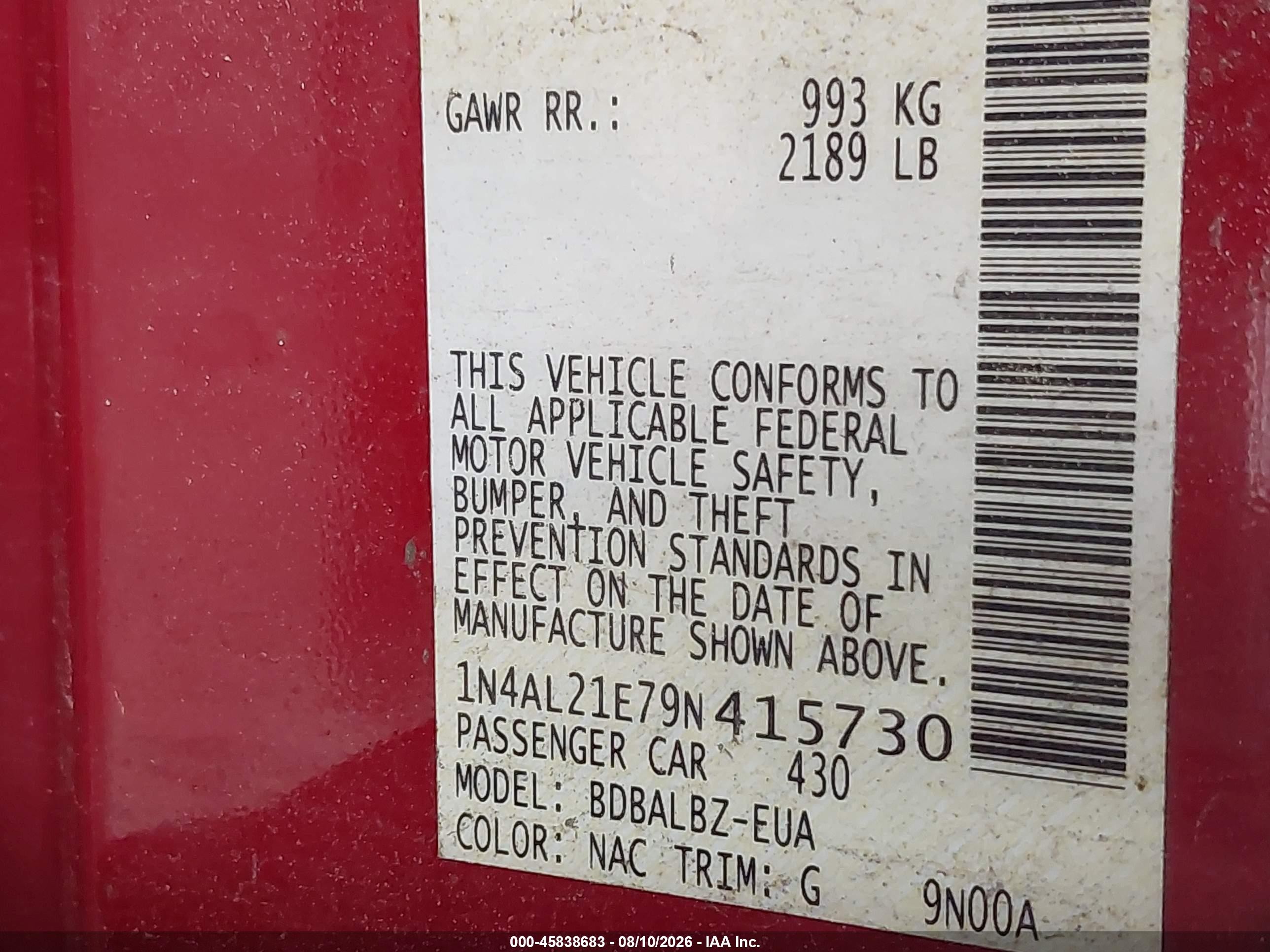 2009 Nissan Altima 2.5 S Red vin: 1N4AL21E79N415730