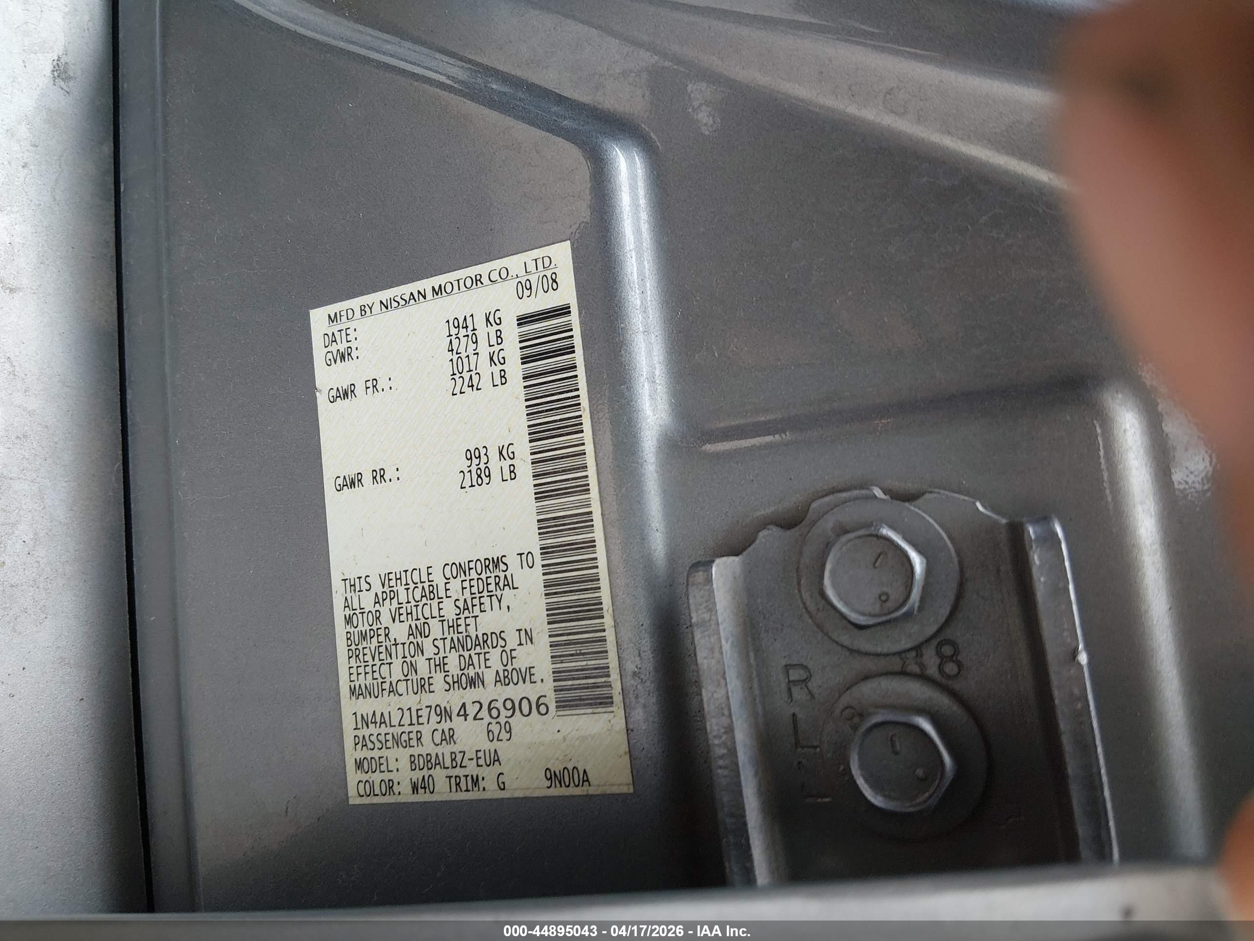 2009 Nissan Altima 2.5 S Серый vin: 1N4AL21E79N426906