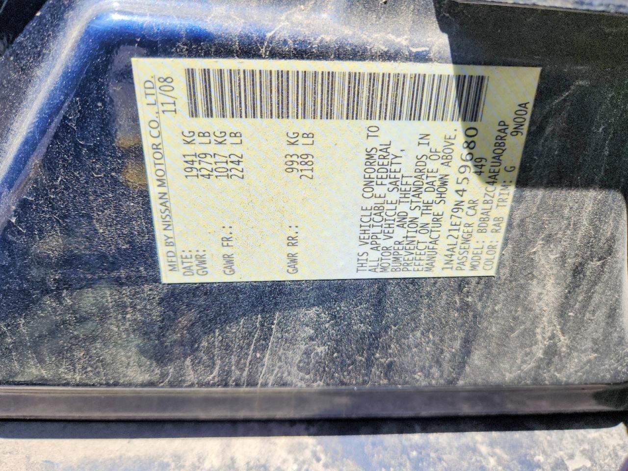 2009 Nissan Altima 2.5 Blue vin: 1N4AL21E79N459680