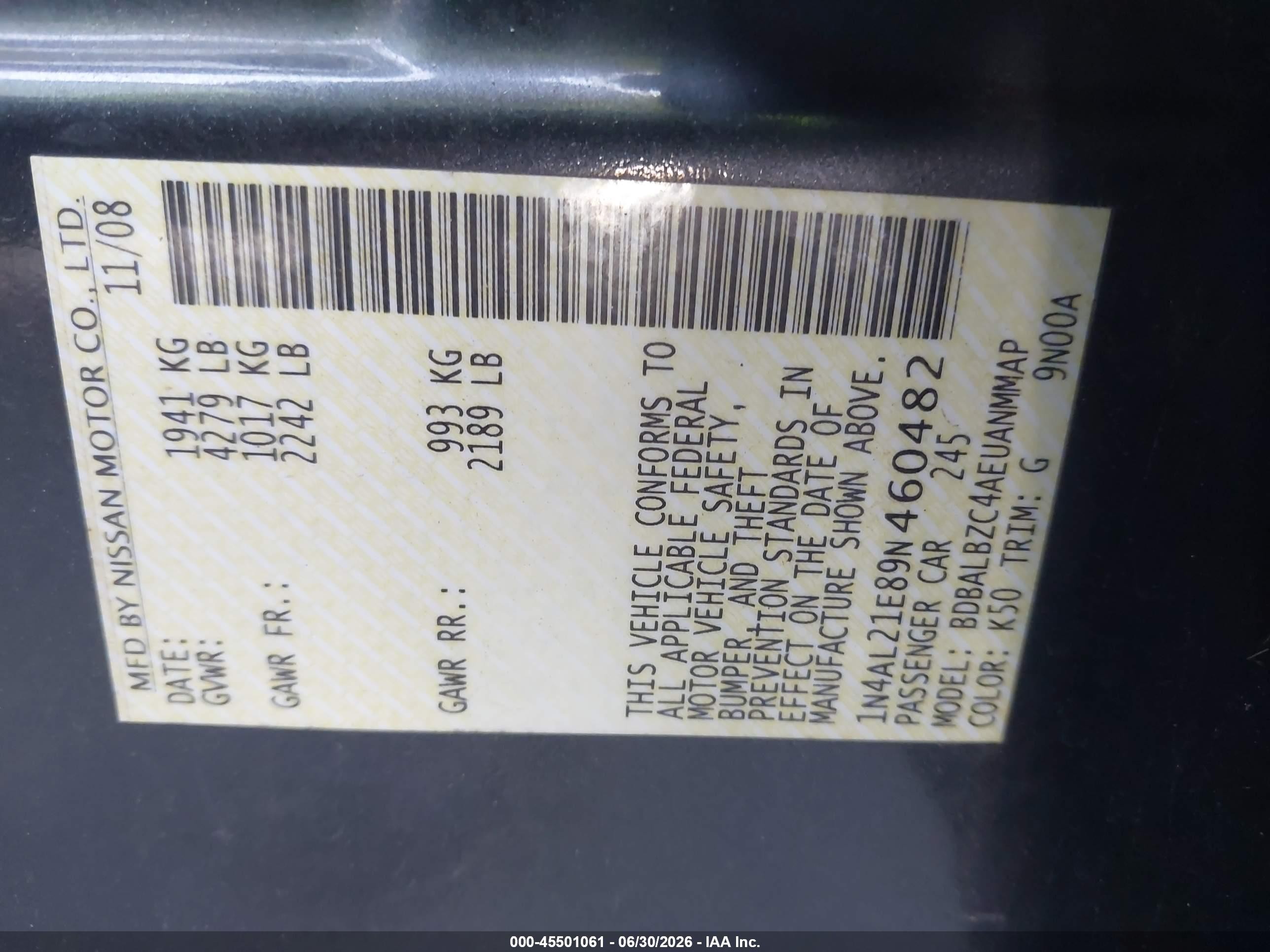 2009 Nissan Altima 2.5 S Gray vin: 1N4AL21E89N460482