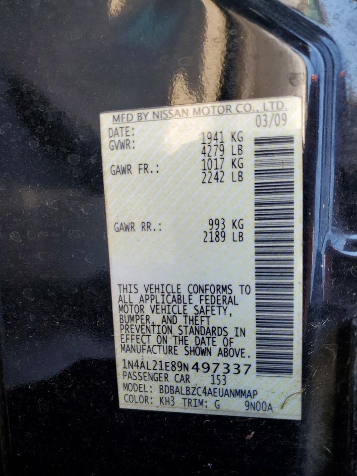 2009 Nissan Altima 2.5 Черный vin: 1N4AL21E89N497337
