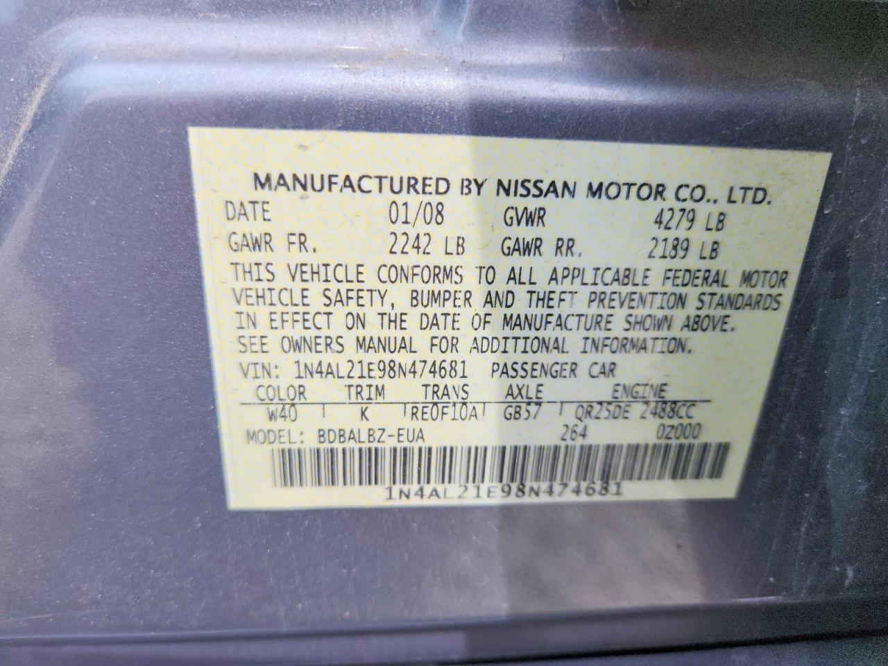 2008 Nissan Altima 2.5 Серый vin: 1N4AL21E98N474681