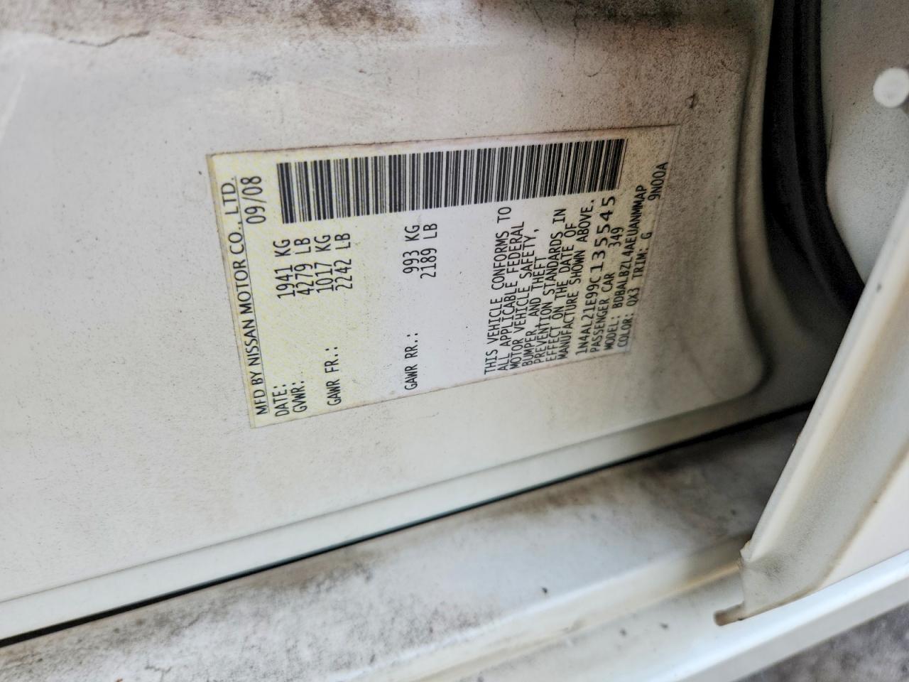 2009 Nissan Altima 2.5 Белый vin: 1N4AL21E99C135545