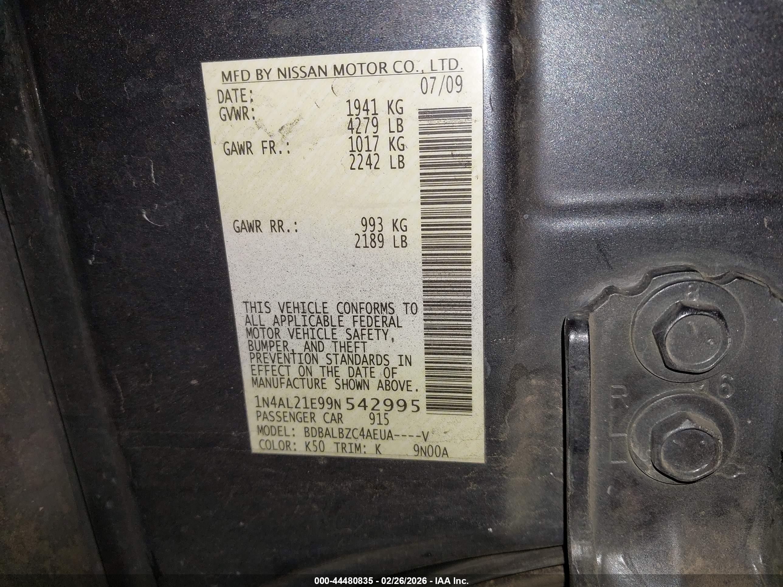 2009 Nissan Altima 2.5 S Gray vin: 1N4AL21E99N542995