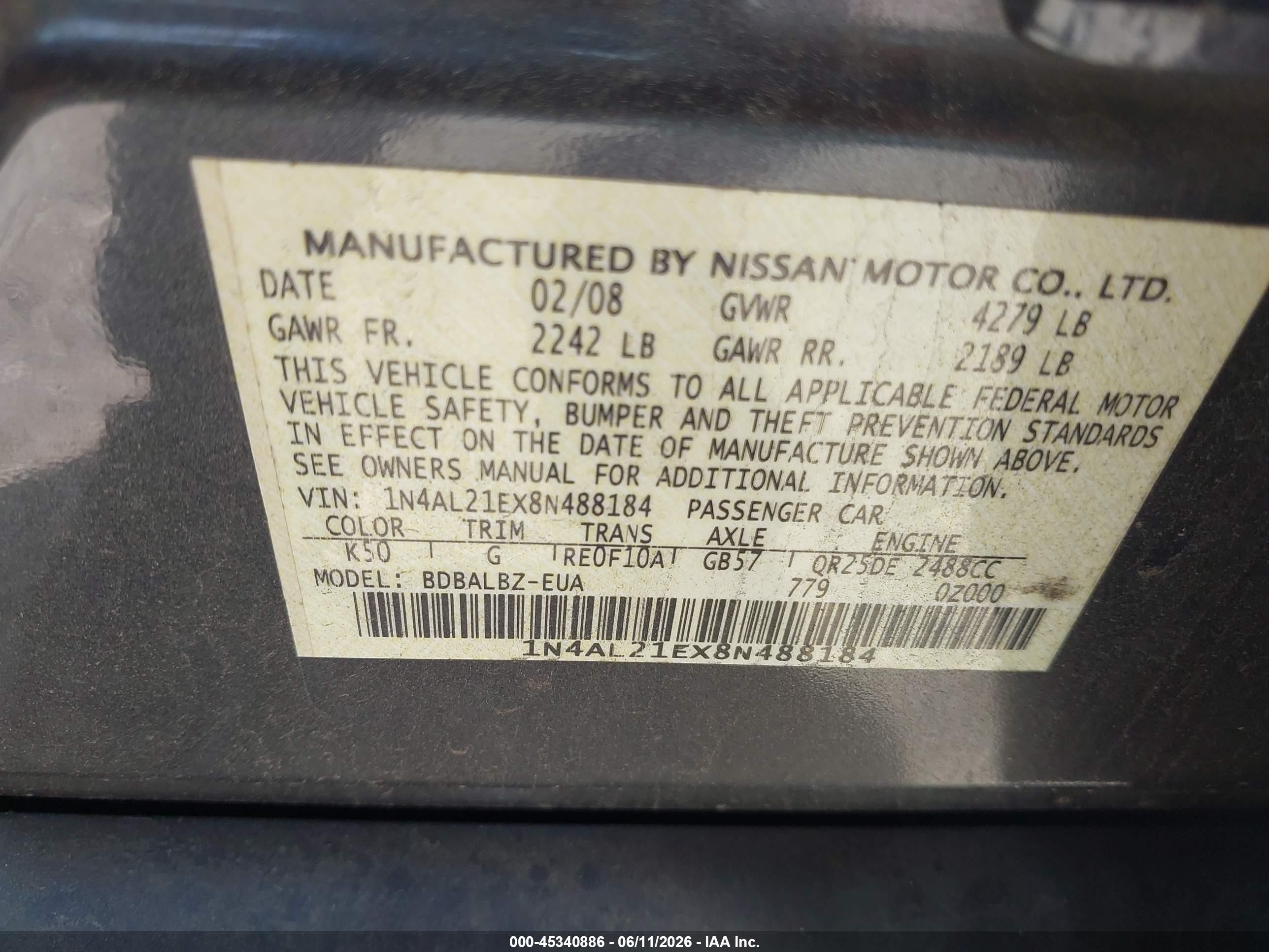 2008 Nissan Altima 2.5 S Gray vin: 1N4AL21EX8N488184